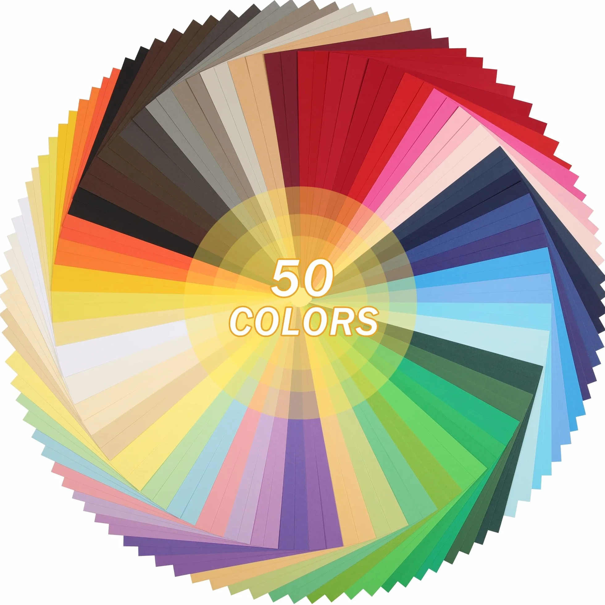 Cartoncino Colorato A4 180 g/m² 65 lb 50 Colori 100 Fogli 21 x 29,7 cm per Scrapbooking e Decorazione