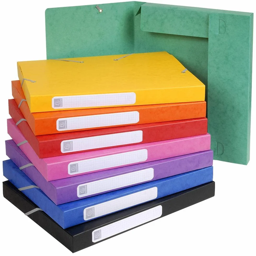 Exacompta Exatobox 18500H - Cartellina portadocumenti elasticizzata, con 3 alette, dorso 3 cm, in materiale lucido, confezione da 25 pezzi, colori assortiti, carta lucida