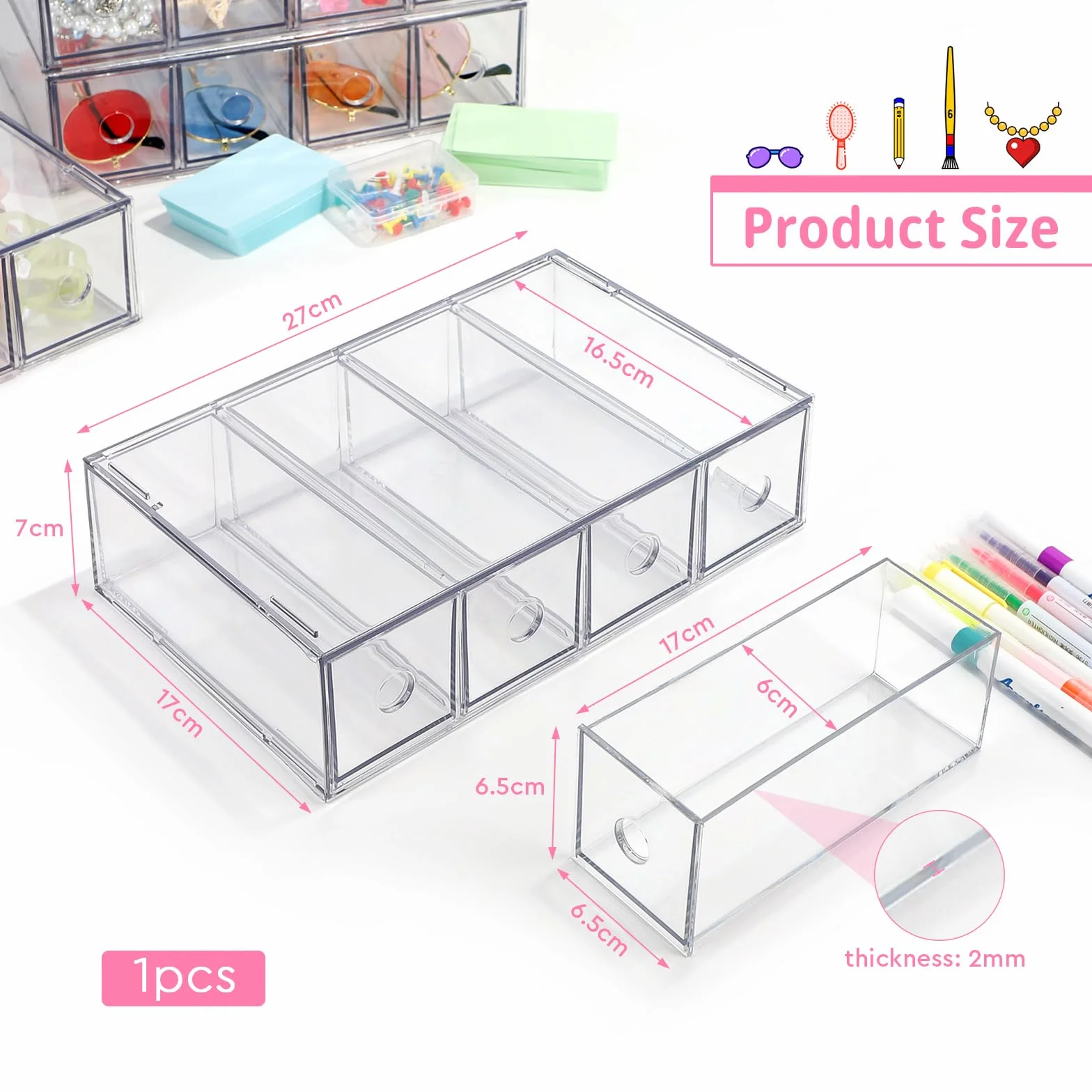 Organizzatore da scrivania con 4 cassetti trasparente impilabile cassettiera storage box multifunzione per cancelleria ufficio
