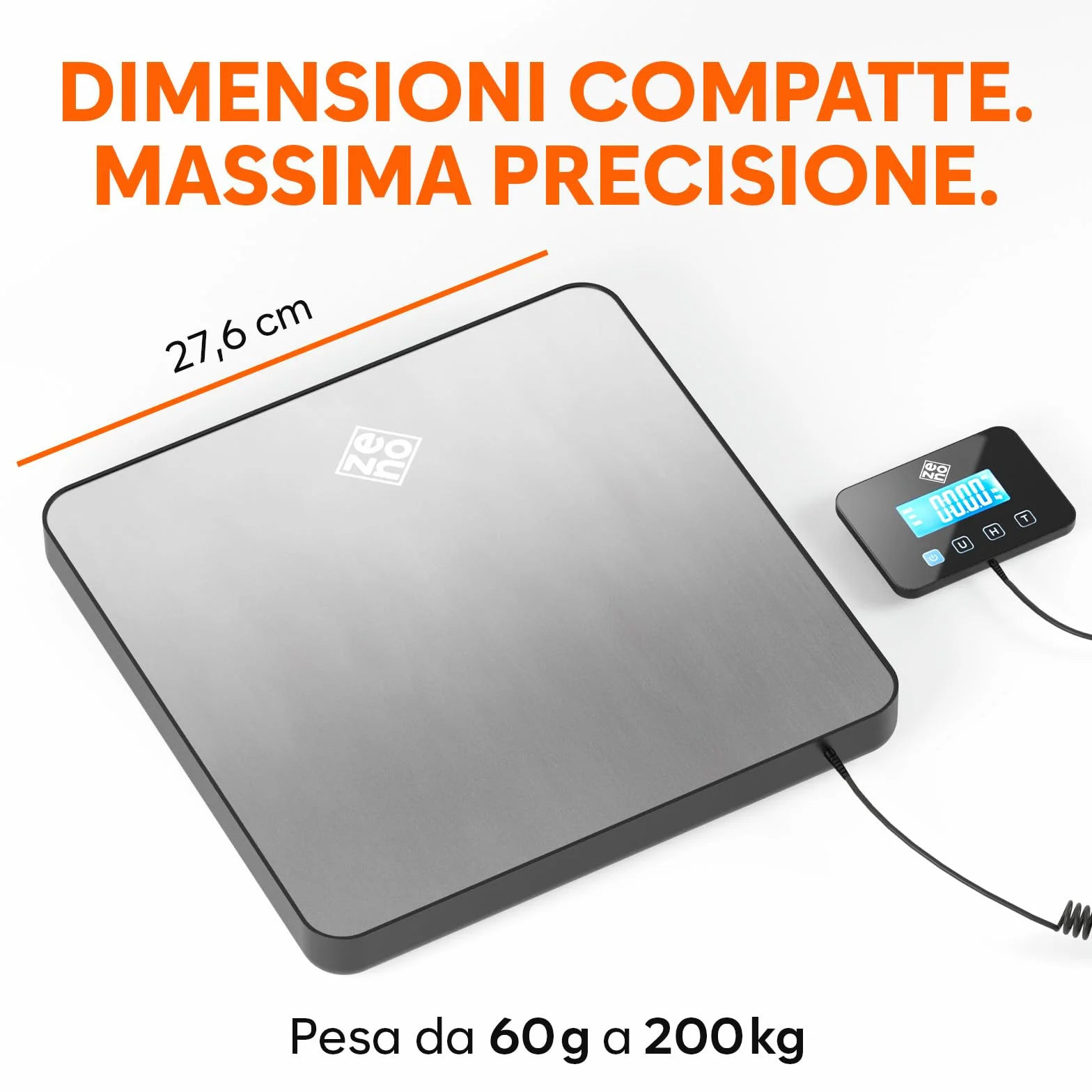 Bilancia Professionale 200 kg/10 g Pesa Pacchi Alta Precisione Funzione Hold Tara Argento
