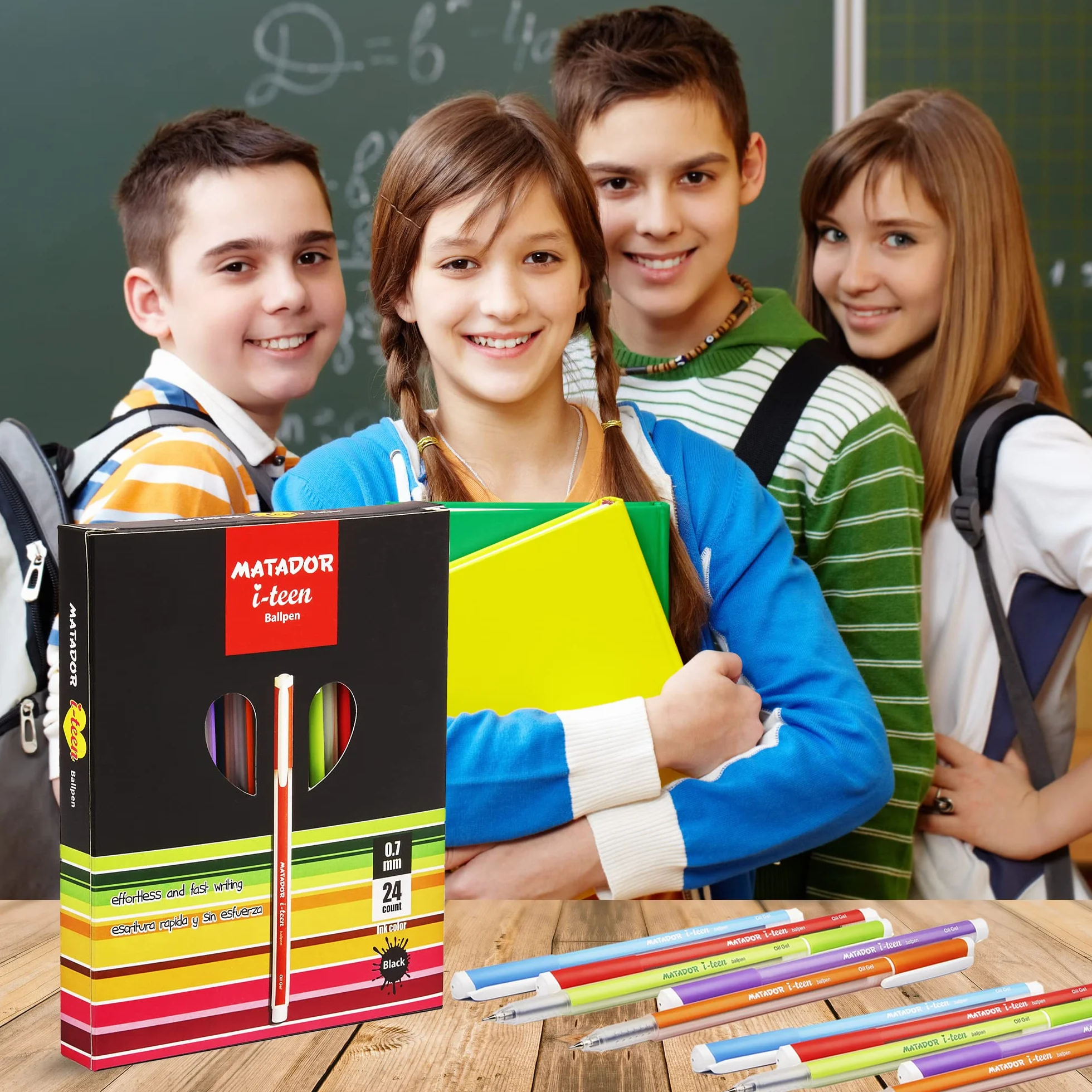 Matador i-teen - Penna a sfera a punta fine (0,7 mm), inchiostro nero, design elegante e accattivante, offre linee forti e vivaci, 24 conti.