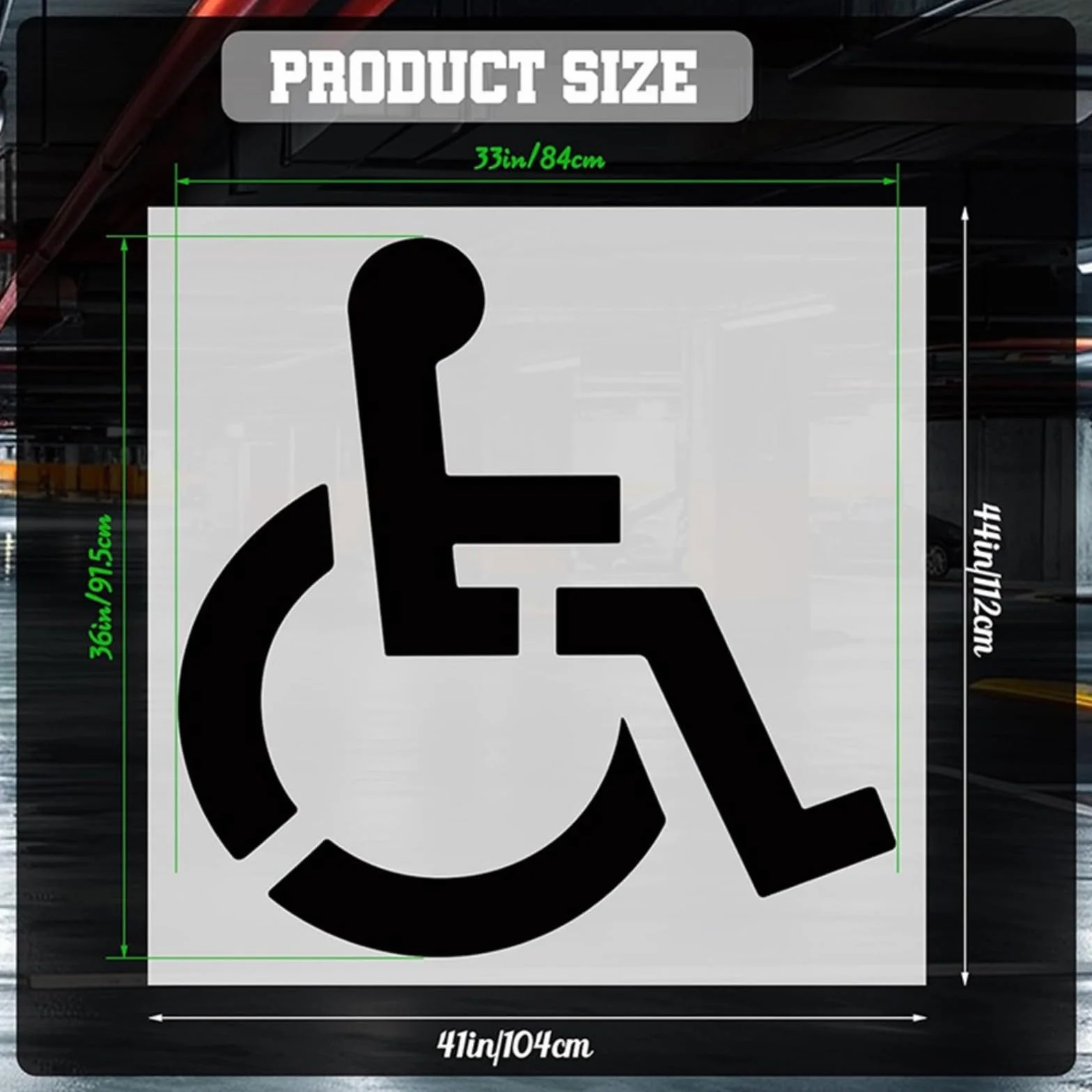 Stencil in silicone per handicap parcheggio, 91 x 83 cm, riutilizzabile, resistente alle intemperie