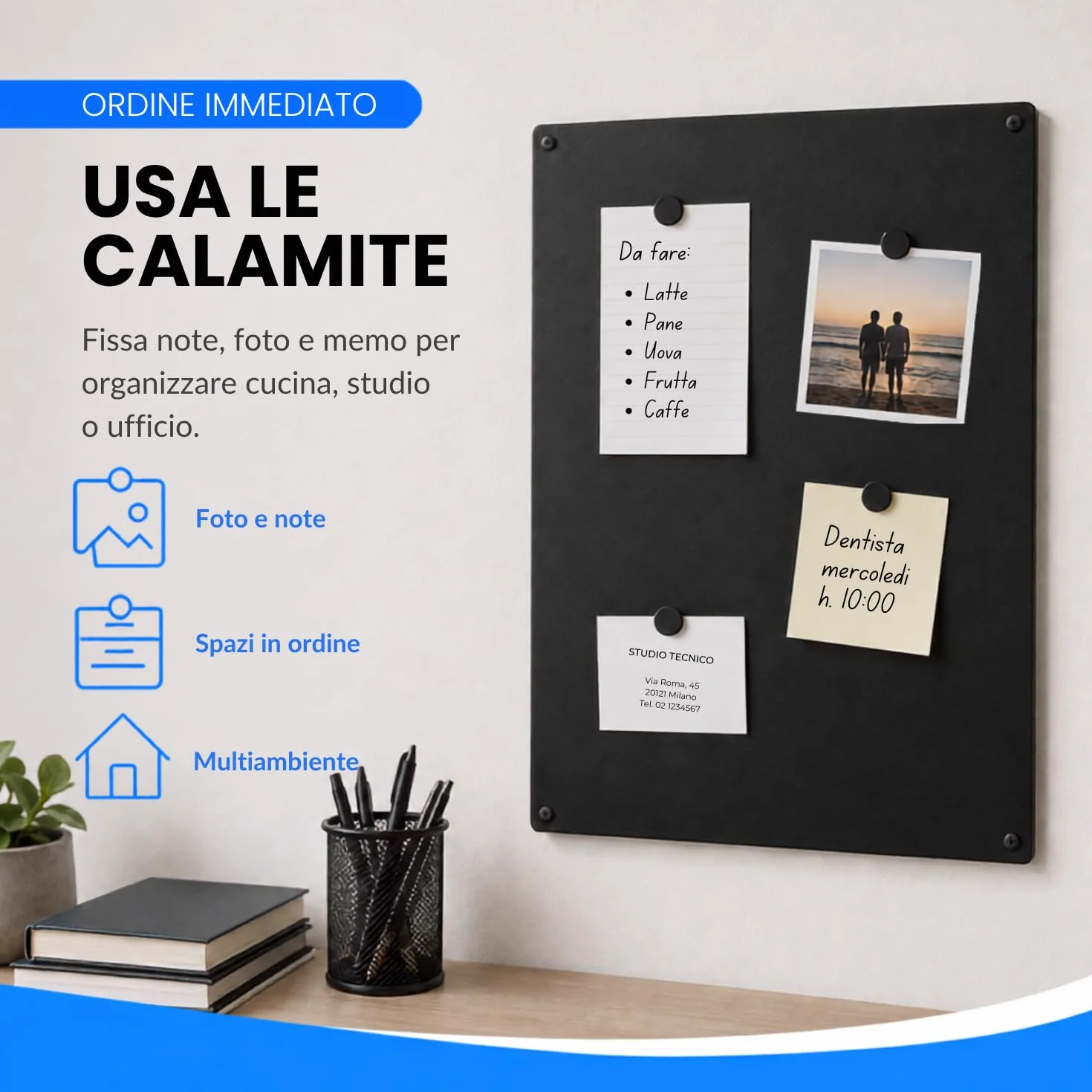 INOXLM lavagna magnetica da parete cancellabile in Acciaio, Nero 60x44cm, lavagna per calamite ideale per casa e ufficio, pennarello bianco incluso - Made in Italy