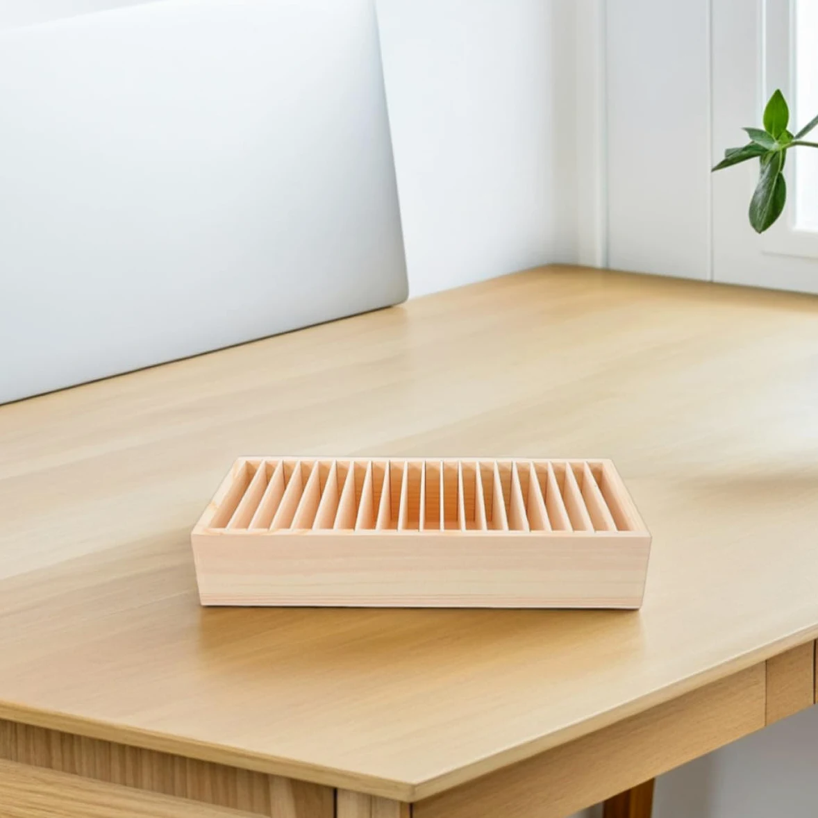 2pezzi Scatola in Legno Multi-scomparti Porta Carte Porta Biglietti da Visita Organizer Rimovibile per Ufficio Casa con Spazio Ampio e Materiale Robusto Naturale