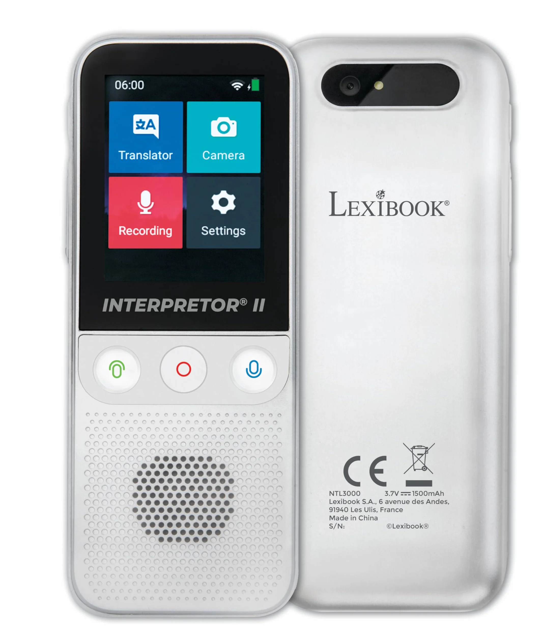 Lexibook, Interpretor 3, Traduttore vocale istantaneo, 137 Lingue, traduzione di Foto e memo, traduttore multilingue Portatile e da Viaggio, Presa per Cuffie, Wi-Fi e Offline, NTL3000