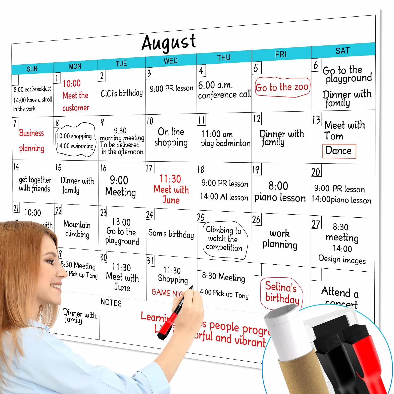 Calendario da parete cancellabile a secco, 96,5 x 147,3 cm, calendario giornaliero senza data, riutilizzabile, laminato per 30 giorni, per ufficio, classe, casa (senza pieghe)