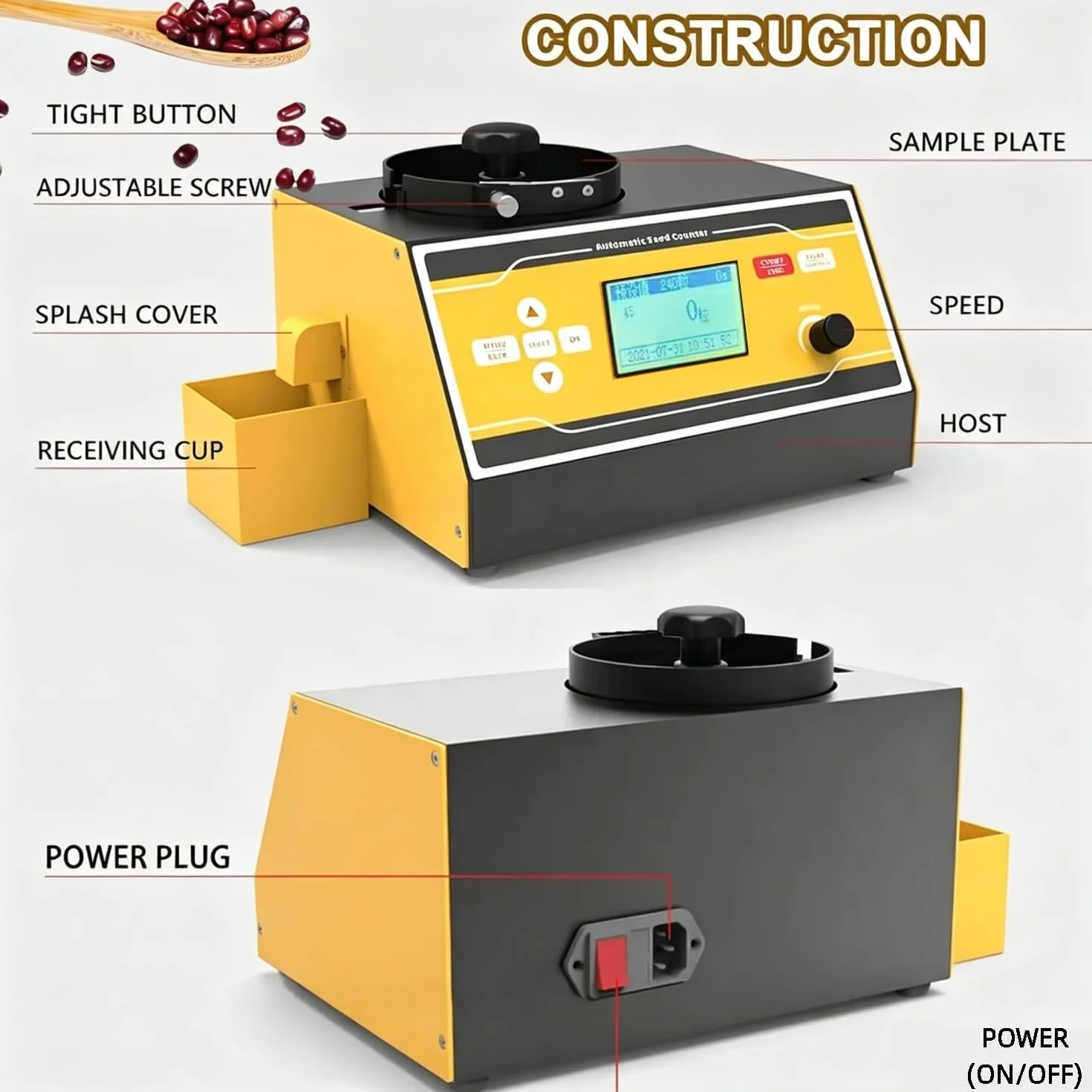 Contatore automatico touchscreen, strumento di conteggio dei semi del microcomputer con display a LED, velocità regolabile, gamma accurata da 1 a 12 mm per riso, grano, mais