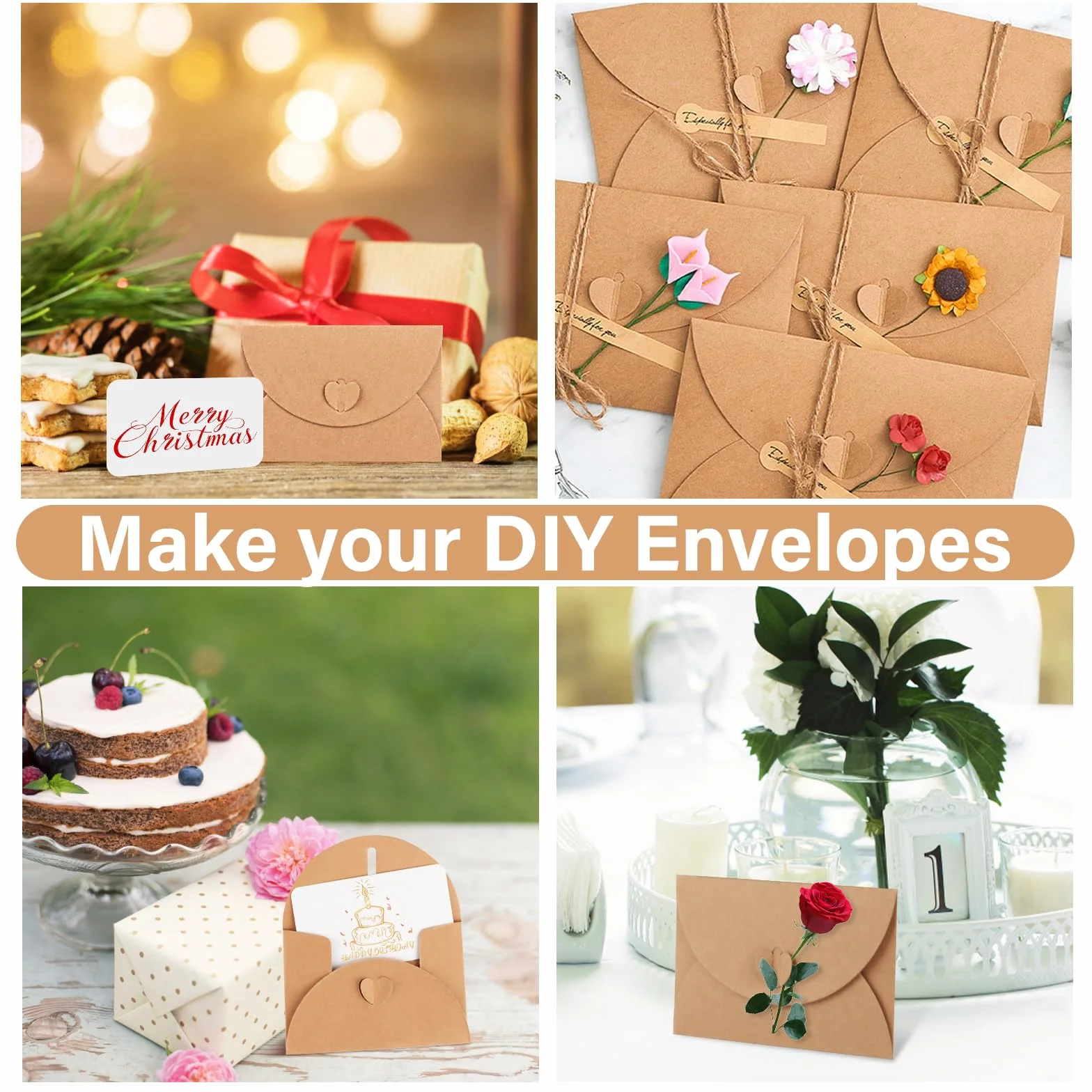 Buste di Carta Kraft 10x7 cm con Chiusura a Cuore, 100 Pezzi per Carte Regalo Fai da Te