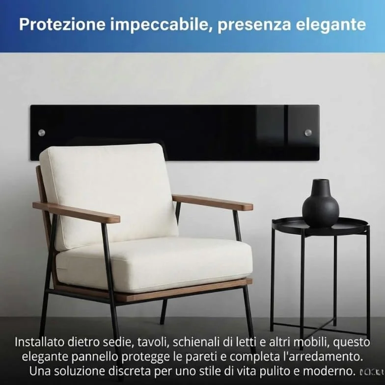 4 Fasce Battisedia Nere Acrilico 60x14 cm – Striscia Murale Antigraffio per Sedia, Salvaparete Nero Rigido 3 mm, Salvamuro Pareti per Sedie Sale D'Attesa, Uffici e Casa (4, 60x14)