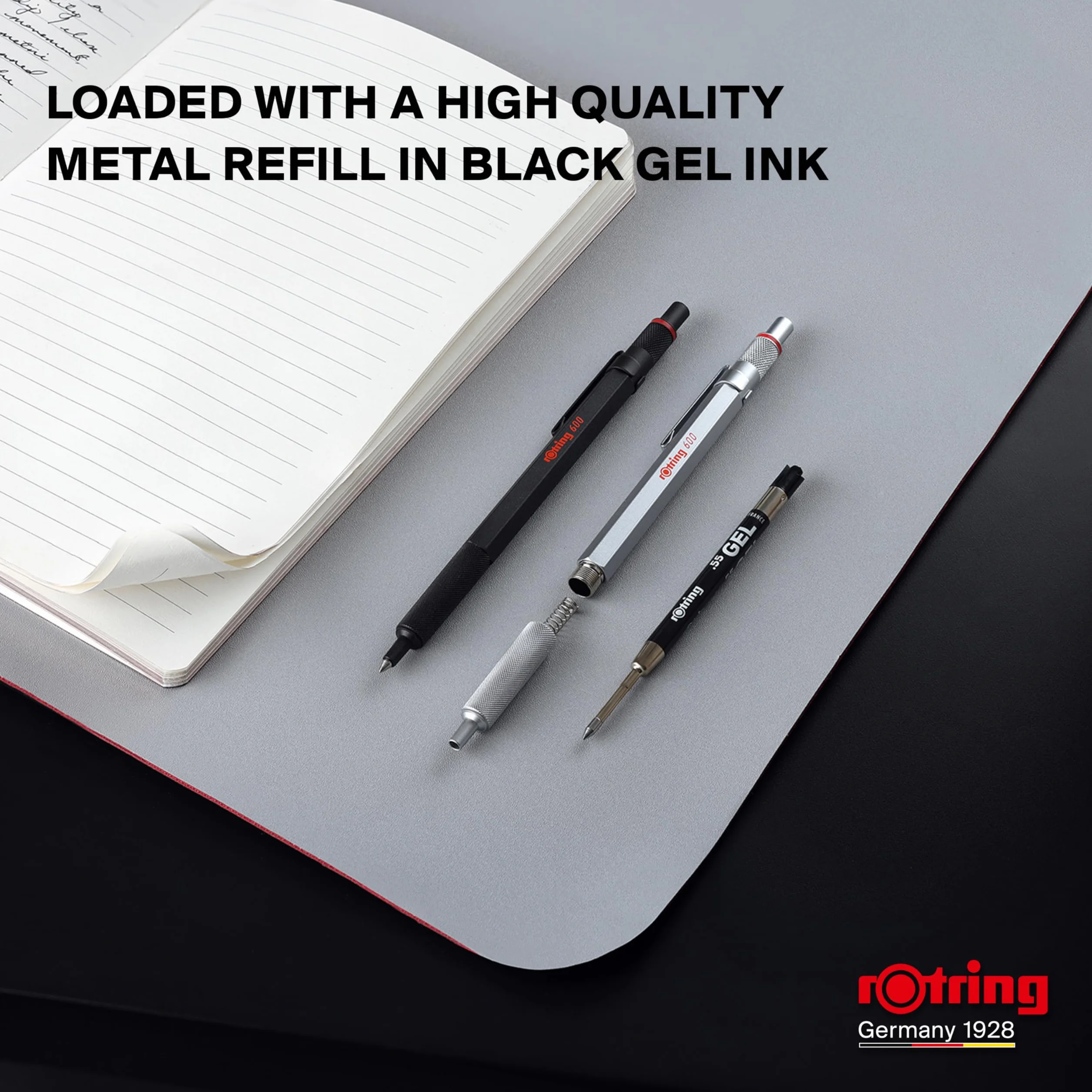 rOtring 600 Penna gel 0,55 mm Inchiostro nero Corpo metallo Impugnatura zigrinata antiscivolo