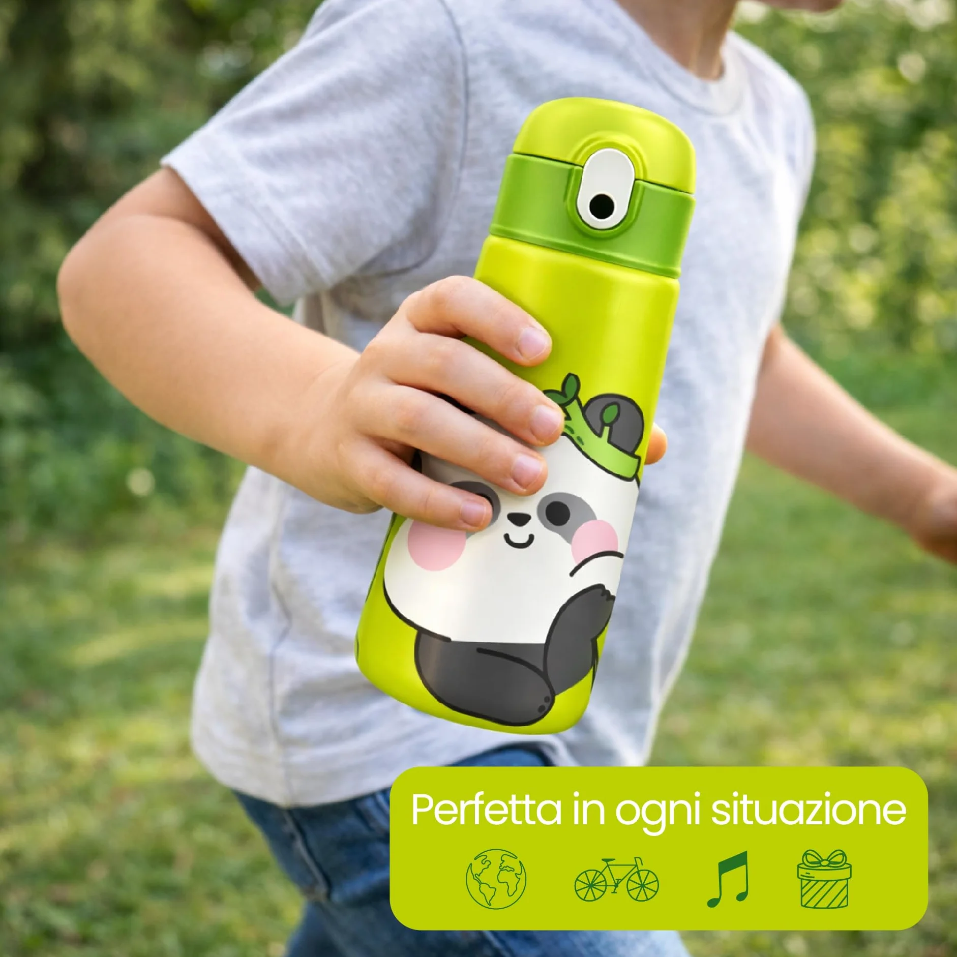 Borraccia termica Tema panda 460ml Acciaio BPA free Cannuccia Mantenimento caldo 12h freddo 24h