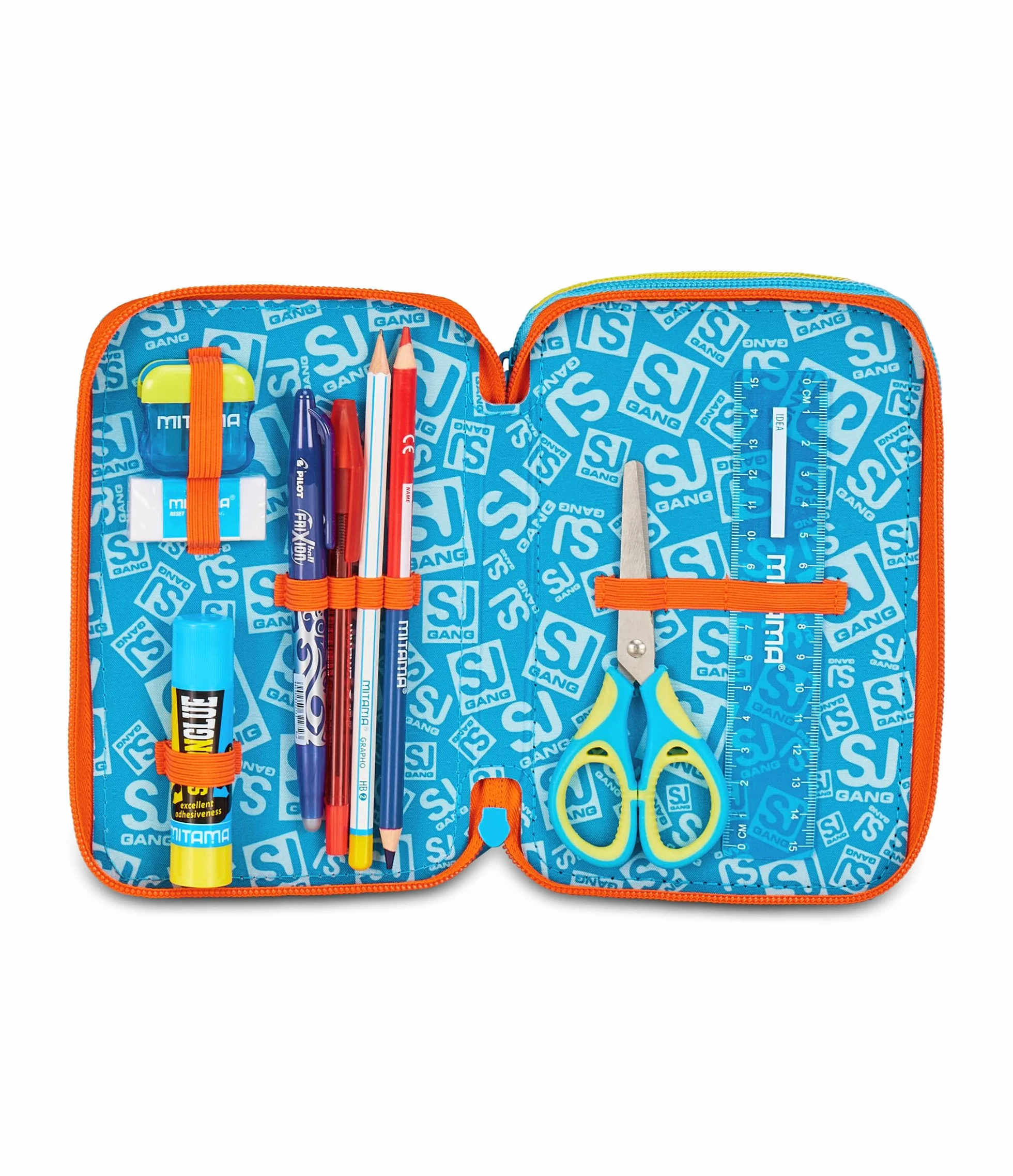 SJ GANG STYLE JAM GANG Astuccio Scuola 3 Zip Dragon Glide, Blu, Portapenne Triplo Scomparto Completo Di Penne, Matite, Colori, Accessori Zaino, Scuola Elementare, Bambino