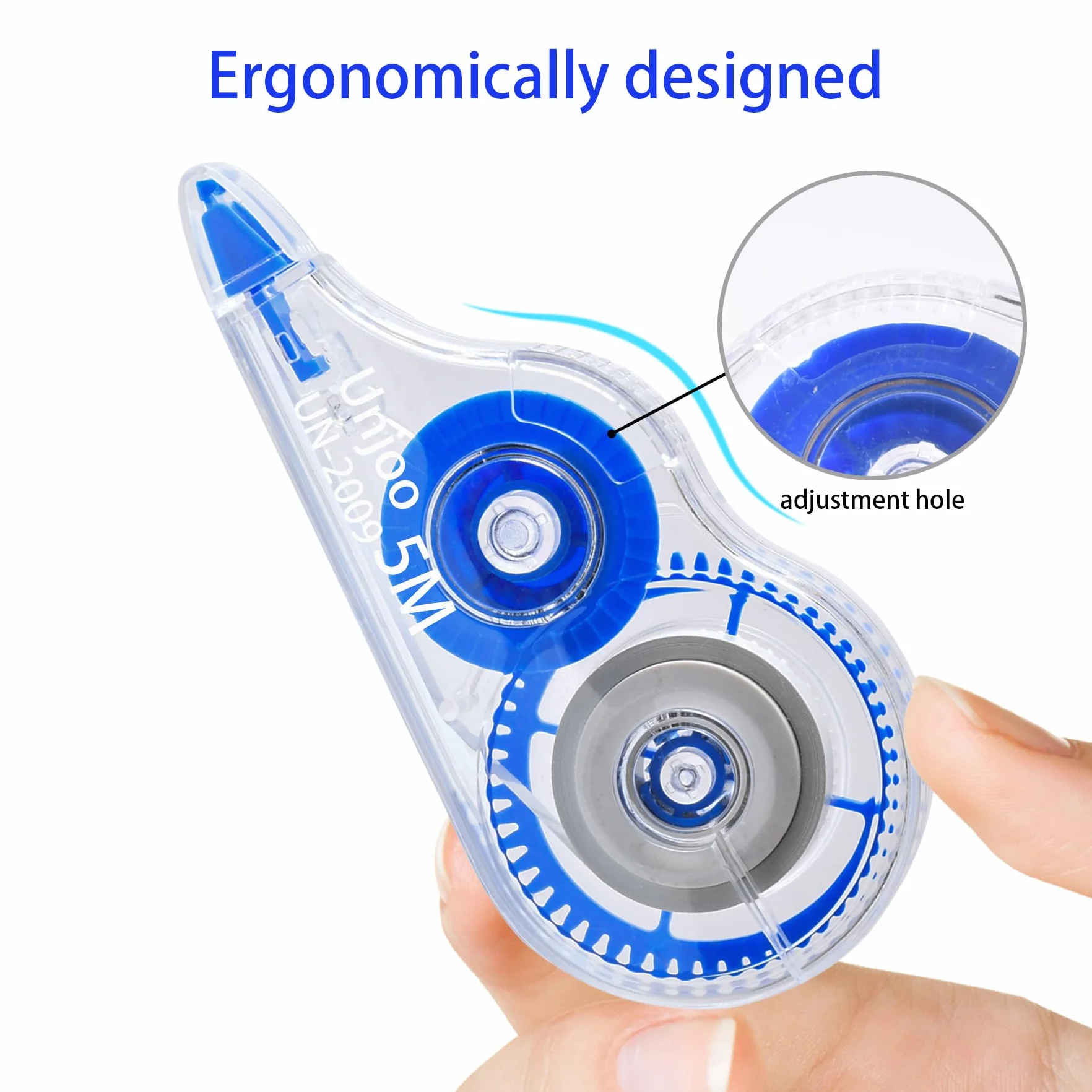 Unjoo Nastro correttore bianco, applicatore facile da usare per correzioni istantanee scrittura errata in qualsiasi momento, per scuola, ufficio (confezione da 12, 5 m, 197,8 x 0,5 cm, blu)