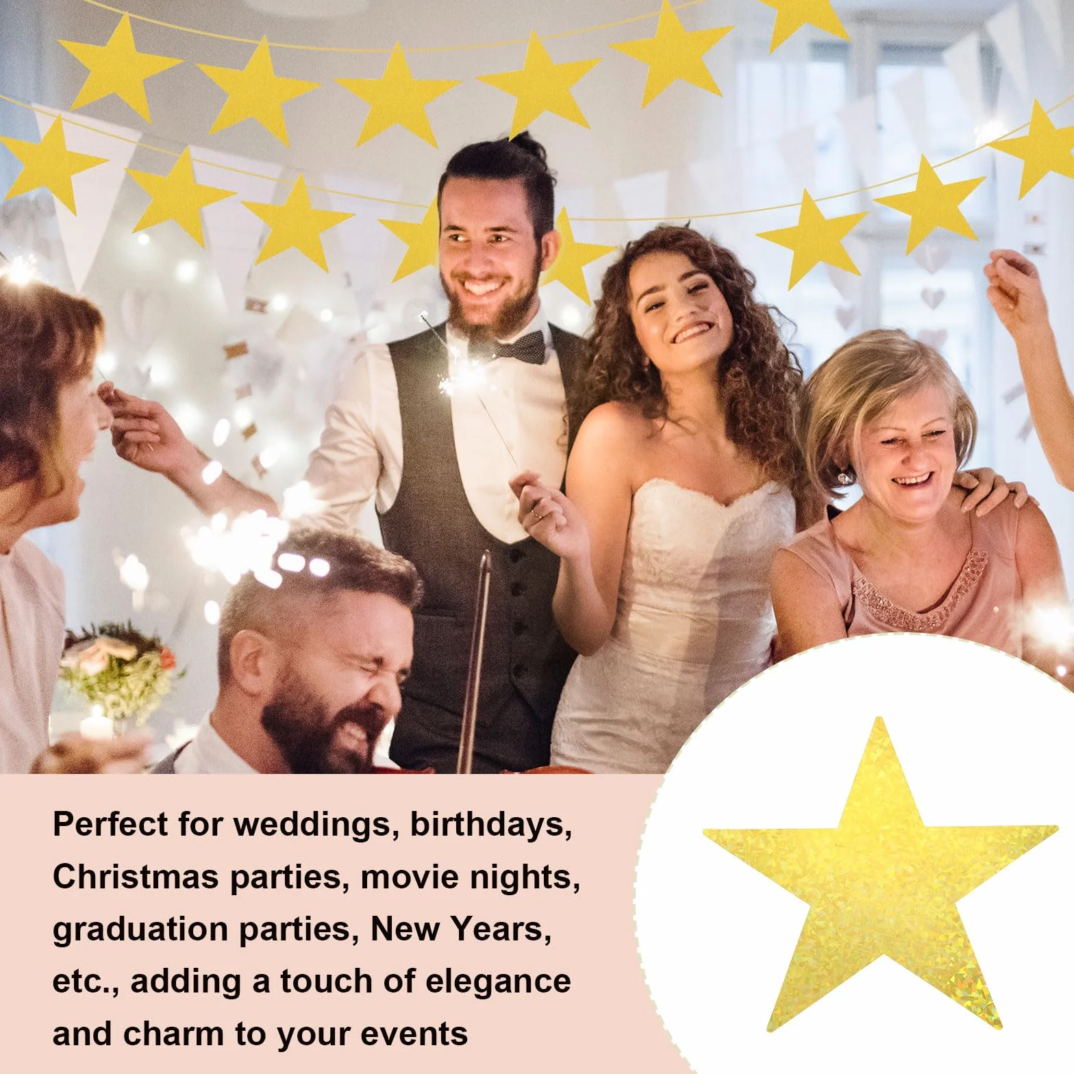 QUARKZMAN Doppia Stampa Stelle Di Carta Confetti 24Pz 6" Laser Oro Decorazioni Per Bacheca