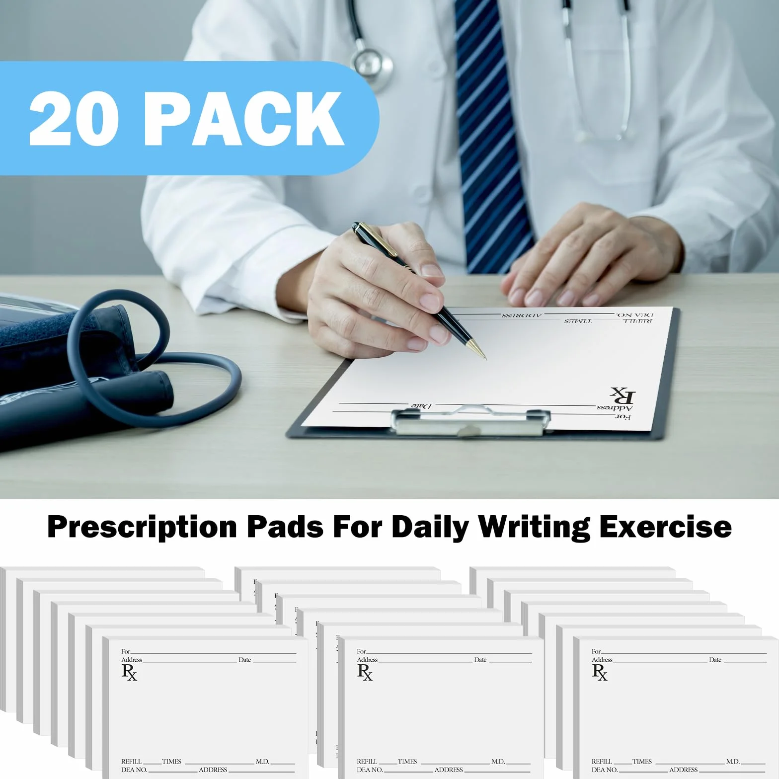 Watersay Confezione da 20 blocchetti di prescrizione per farmacista Rx, 100 fogli di carta per ricetta medica, per bambini, dottori, farmacisti, promemoria per medico, casa, ufficio, regalo di lavoro
