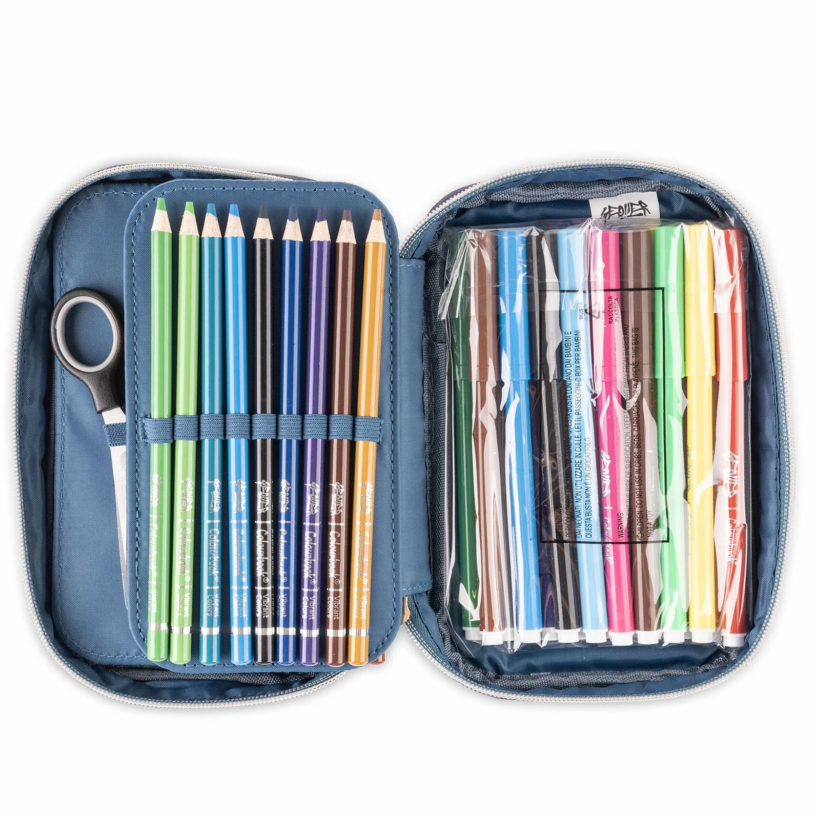 Colourbook - Astuccio Scuola Geolier 1 Zip, Organizzazione con Pattina Interna, Set Completo 30+ Pezzi (Graffiti)