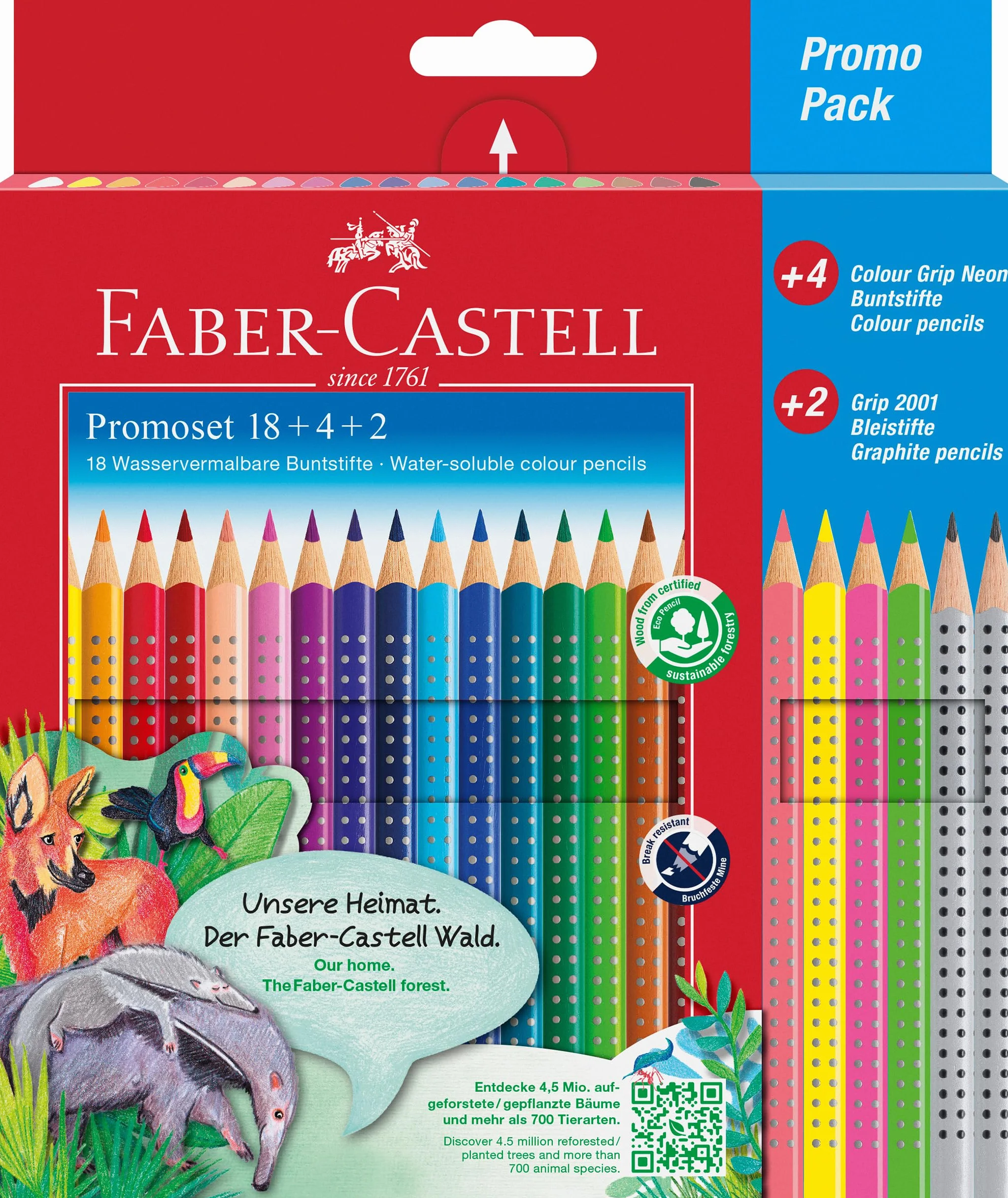 FABER-CASTELL Set di matite colorate triangolari 24 pezzi resistenti alla rottura incl. 4 neon e 2