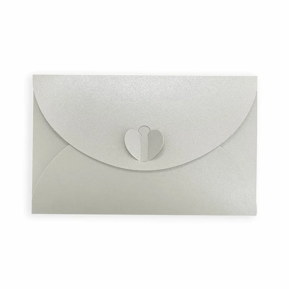 Mini Buste a Chiusura Cuore Vintage Carta Piccole Forma Cuore 50 Pezzi Argento