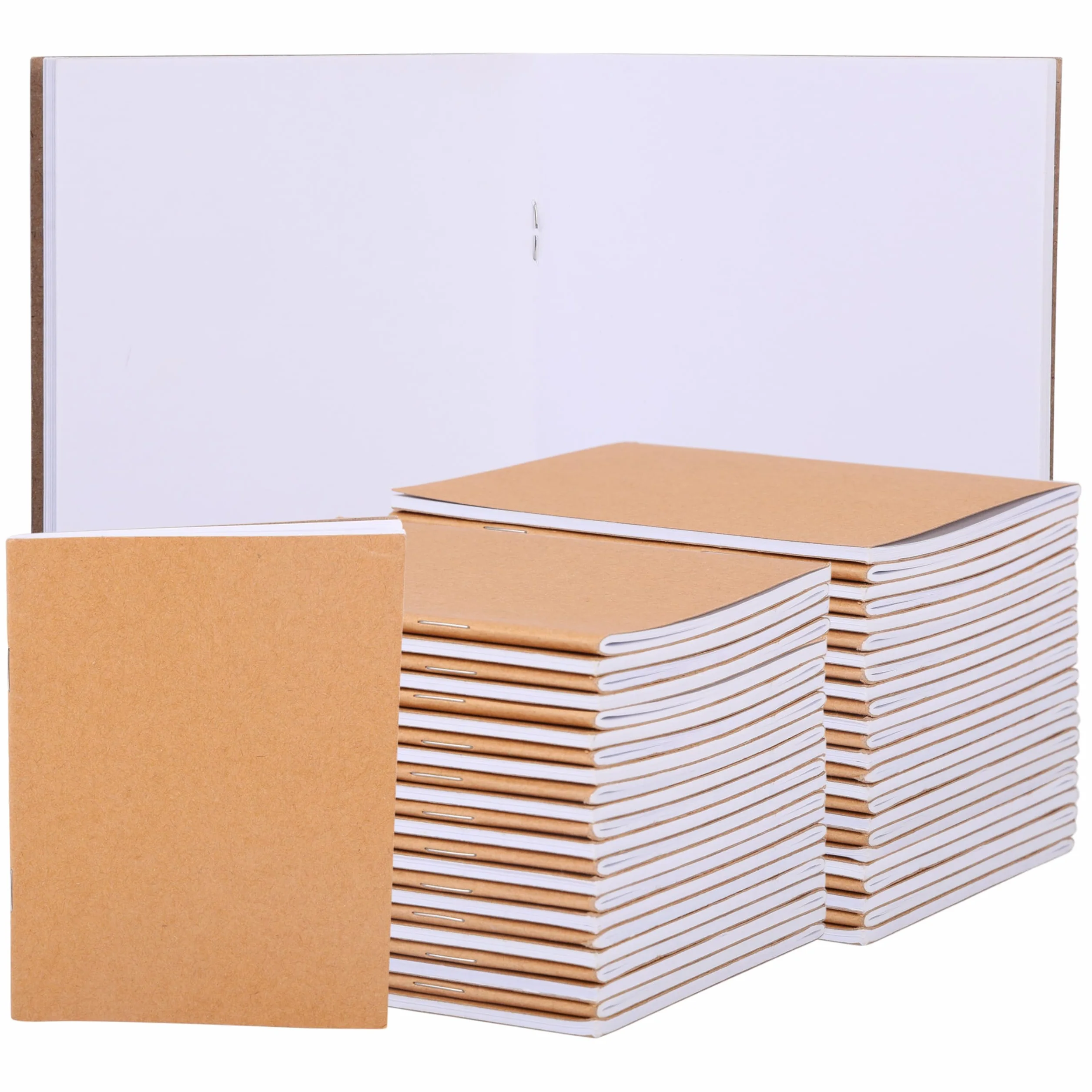 BELLE VOUS Set 48 Quaderno Appunti Kraft Copertina Marrone A6 10,5 x 14 cm 24 Pagine Bianchi Quadrati per Viaggi Ufficio