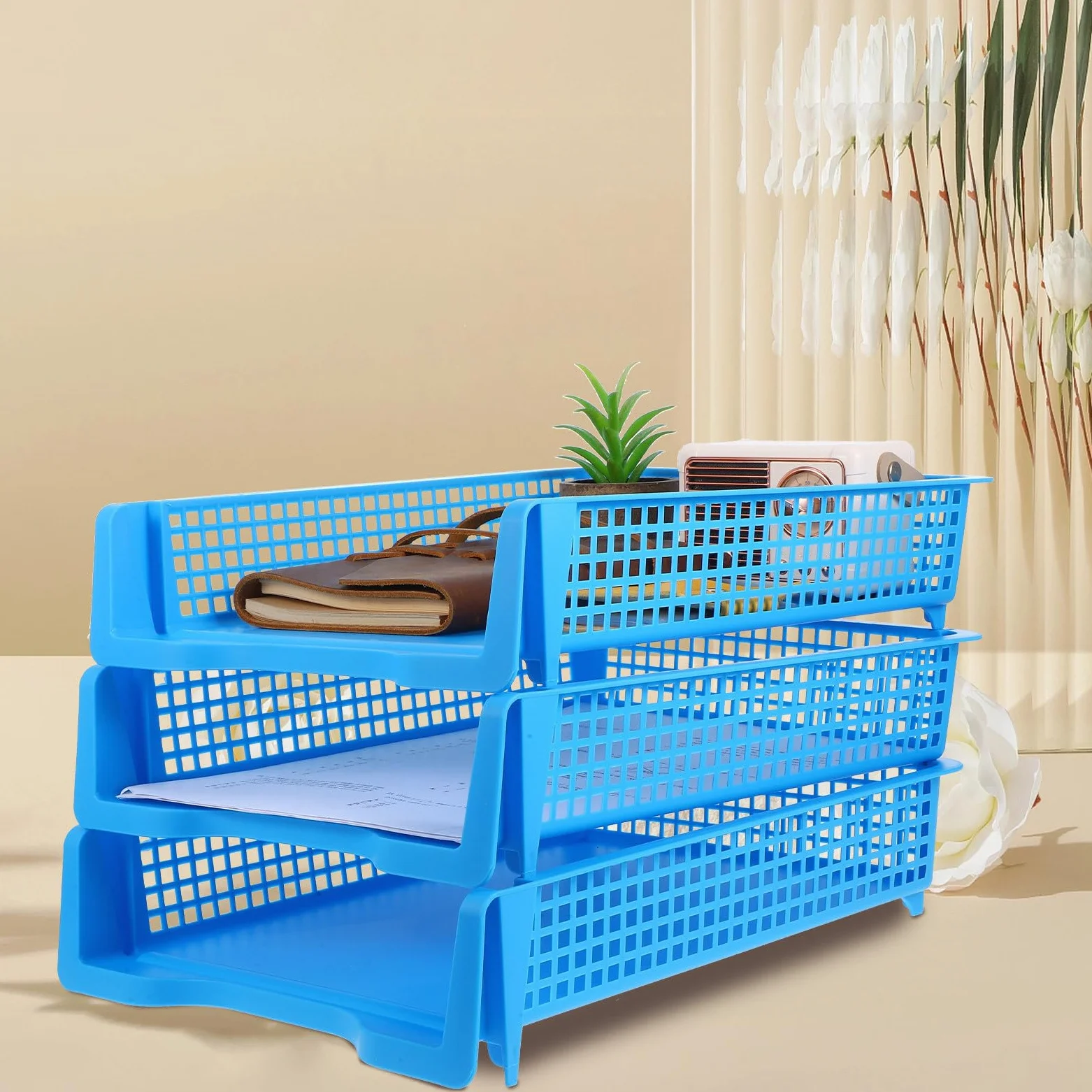 GALPADA Vassoi Portaoggetti Impilabili Organizer Documenti Design Moderno ed Elegante in Plastica Set 3 Pezzi per Organizzare Fogli e Quaderni per Scrivania Ufficio o Casa