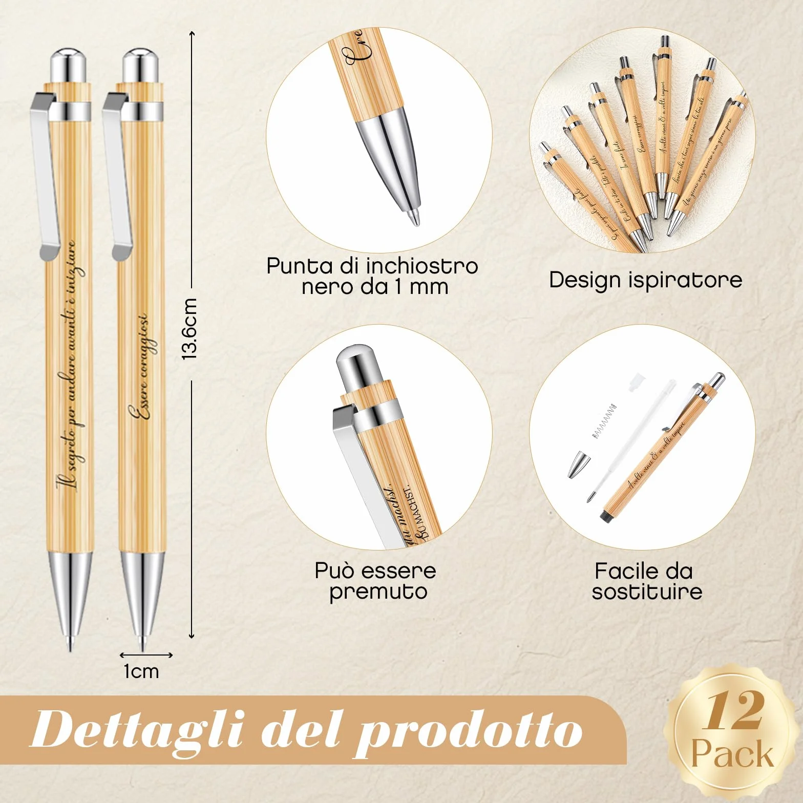 Tenare 12 Set Regalo Motivazionale Insegnanti Quaderni Ispirazione Italiana 12,4 x 8cm Mini Diario Penne Sfera