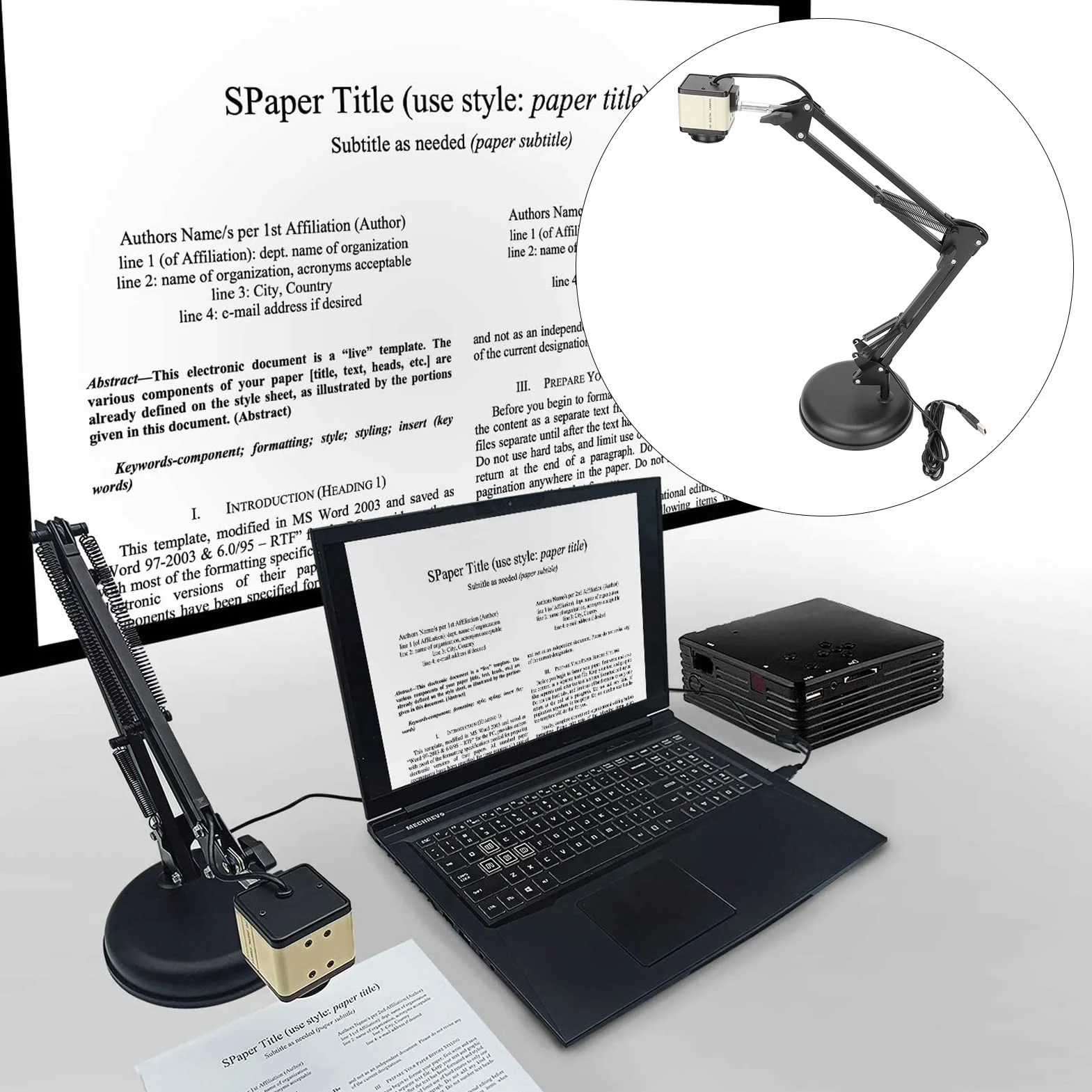 Fotocamera per Documenti da 8 MP, Lavagna Luminosa con Messa a Fuoco Automatica, Formato A3 15 Fps 3264x2448p, Scanner per Libri USB 2.0 per Insegnanti, Proiettore di Documenti