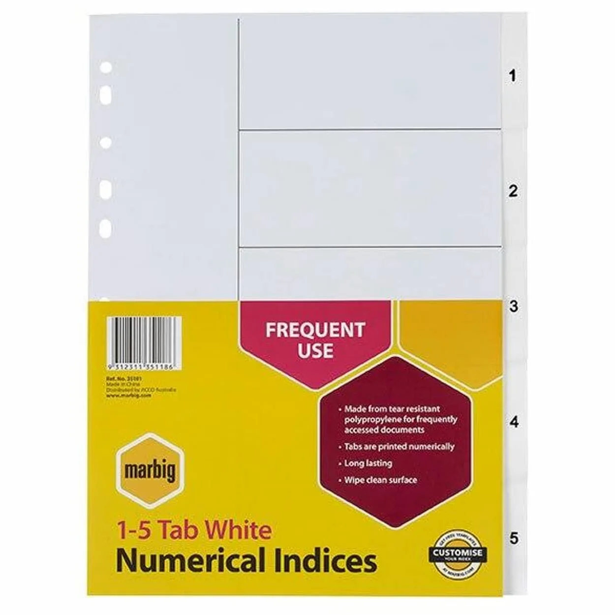 Marbig 35101 - Indici in polipropilene, formato A4, 1-5, colore: Bianco