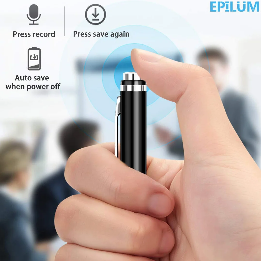 Penna Registratore Vocale, 32GB EPILUM per Conferenze, Mini Spia Registratore Vocale ad Attivazione Vocale HD, Registrazione Portatile con Riproduzione MP3 con Cuffie, USB Ricaricabile
