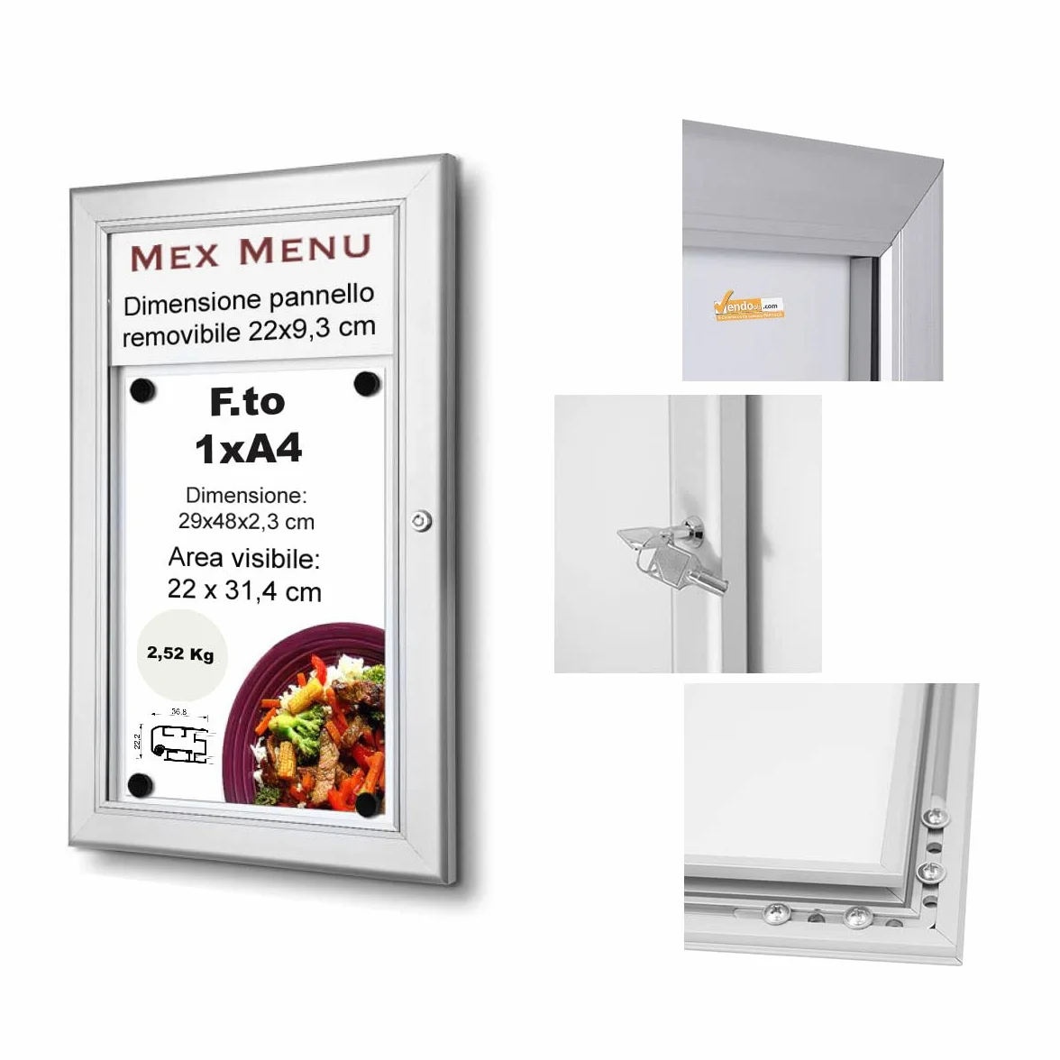 BACHECA PORTA MENU PER ESTERNO PANNELLO LOGO PERSONALIZZATO SERRATURA E CHIAVI - 1xA4