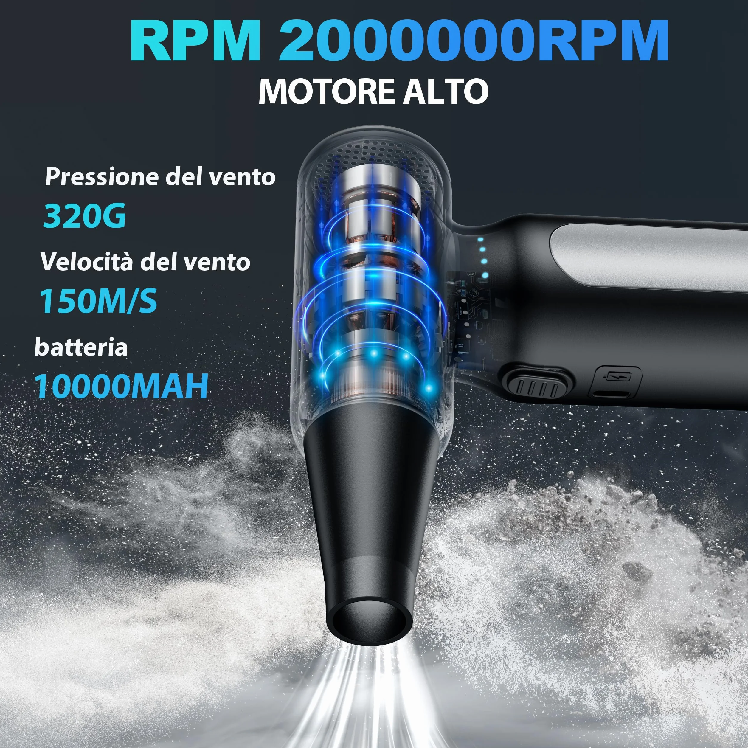 Soffiatore Aria Compressa Elettrico- 200000 RPM Super Power Cordless Air Blower Duster, USB ricaricabile durevole 3-Gear regolabile Dust Blower Cleaner per PC, tastiera