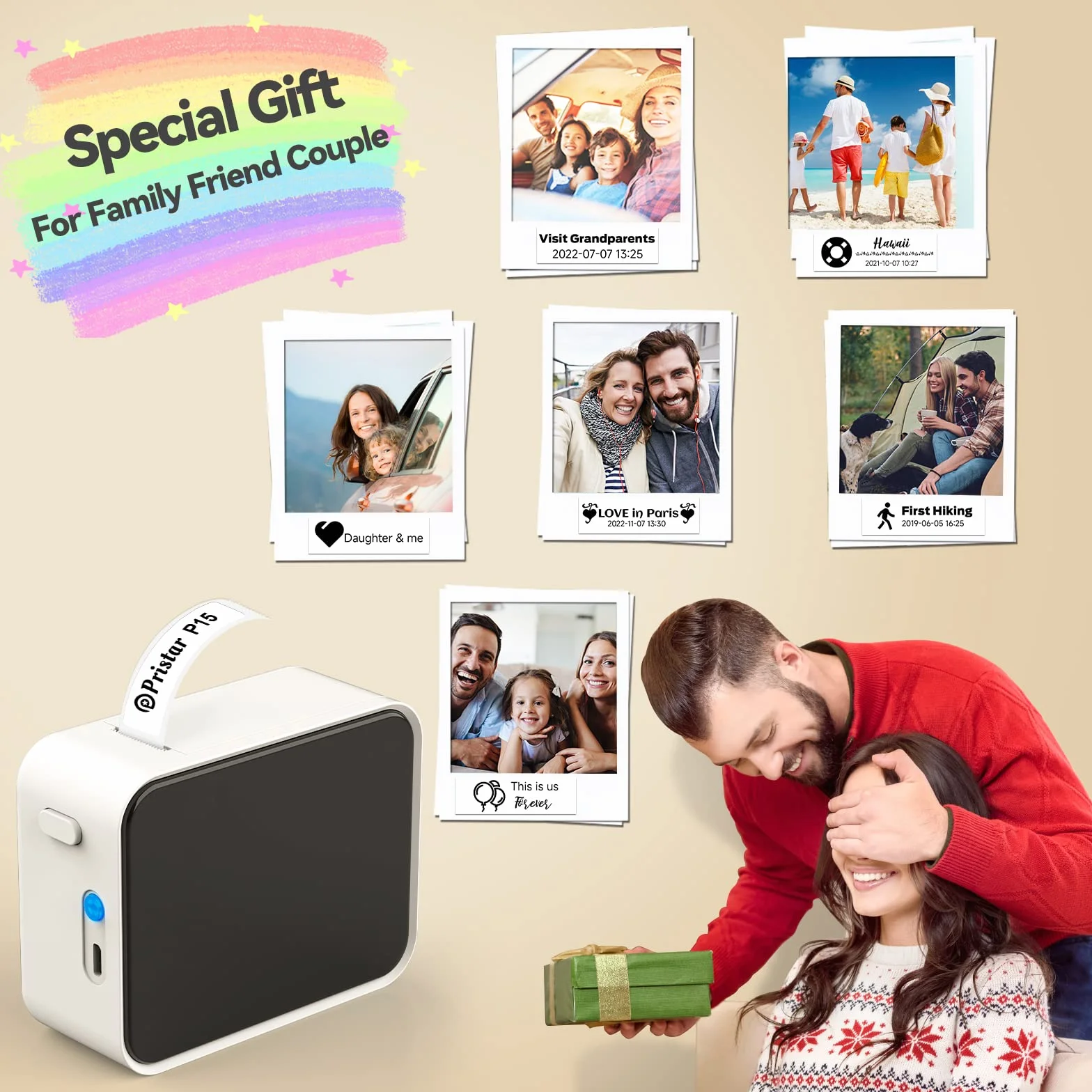 Pristar P15 Mini Etichettatrice Bluetooth Stampante per etichette termica USB Bianca