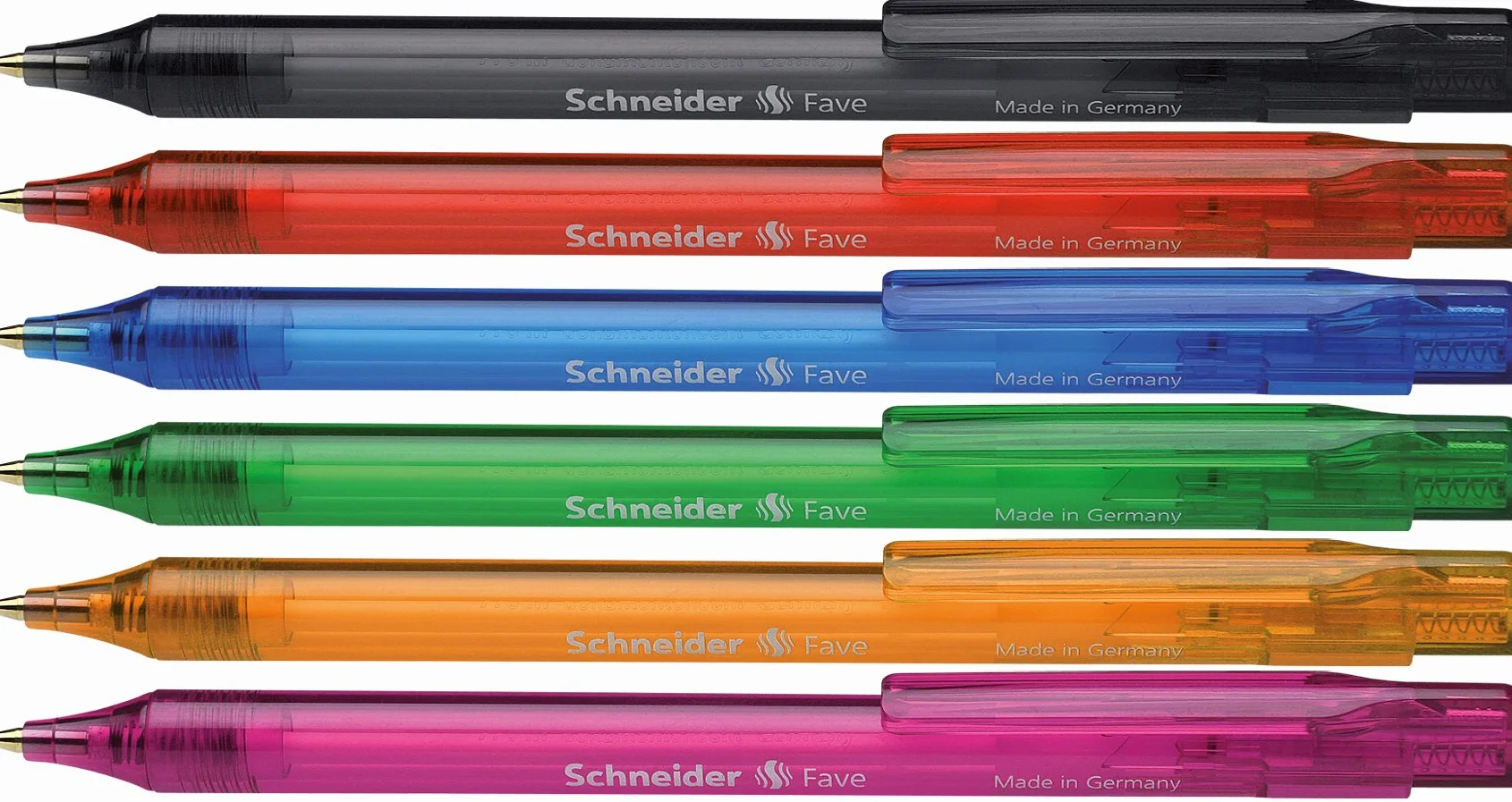 Schneider Fave Penna a sfera con meccanismo a pressione, pennino M, inchiostro blu, fusto colori assortiti