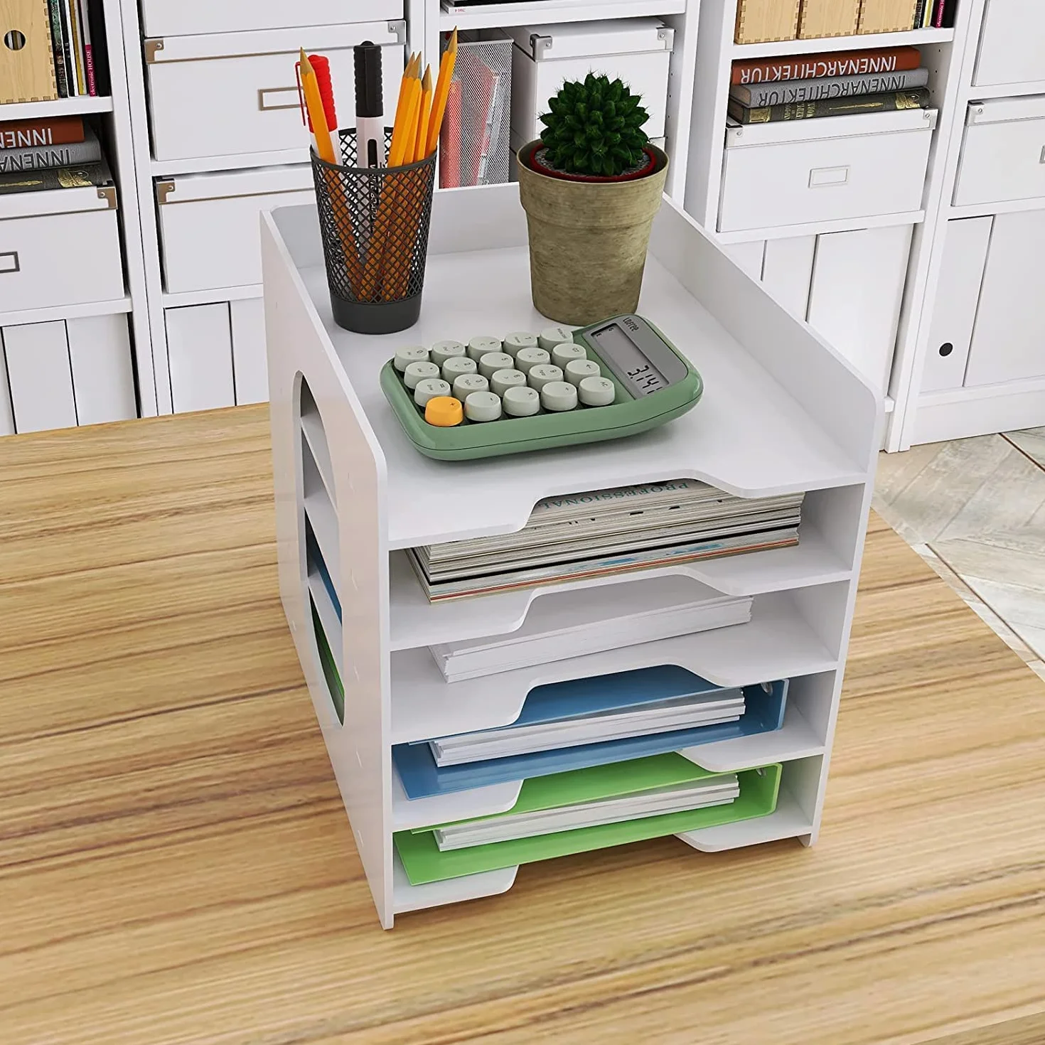 PUNCA Organizer Documenti Scrivania 5 Livelli Portadocumenti Impilabile Economico in PVC Portadocumenti da Scrivania Organizzatore Raccoglitore Documenti A4 Porta Documenti per Ufficio a Casa Scuola