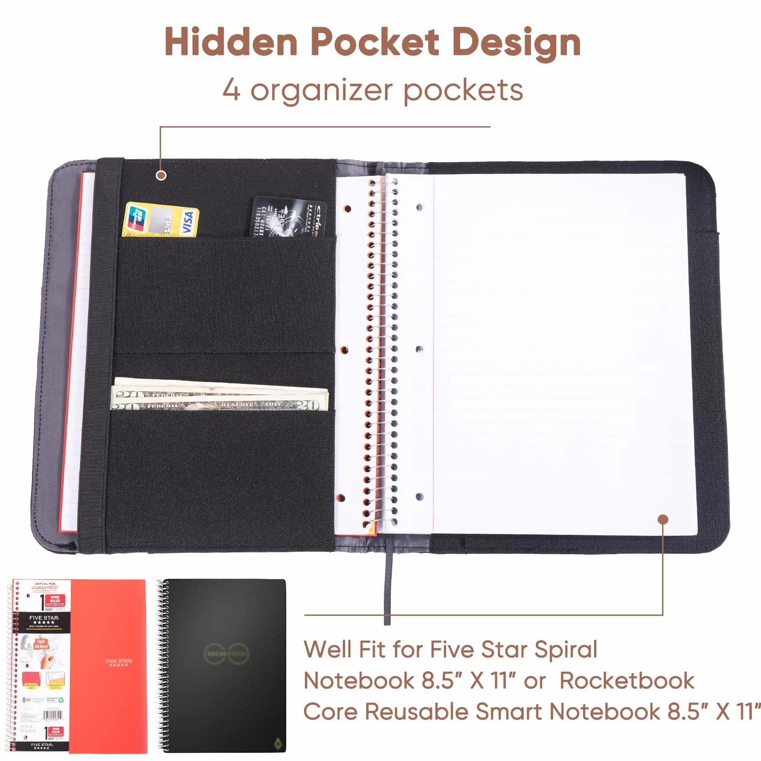 APOFFICE Custodia protettiva per quaderni da lavoro, organizer per quaderni, compatibile con Rocketbook Fusion, con passante per penna, porta biglietti da visita, tasca per accessori