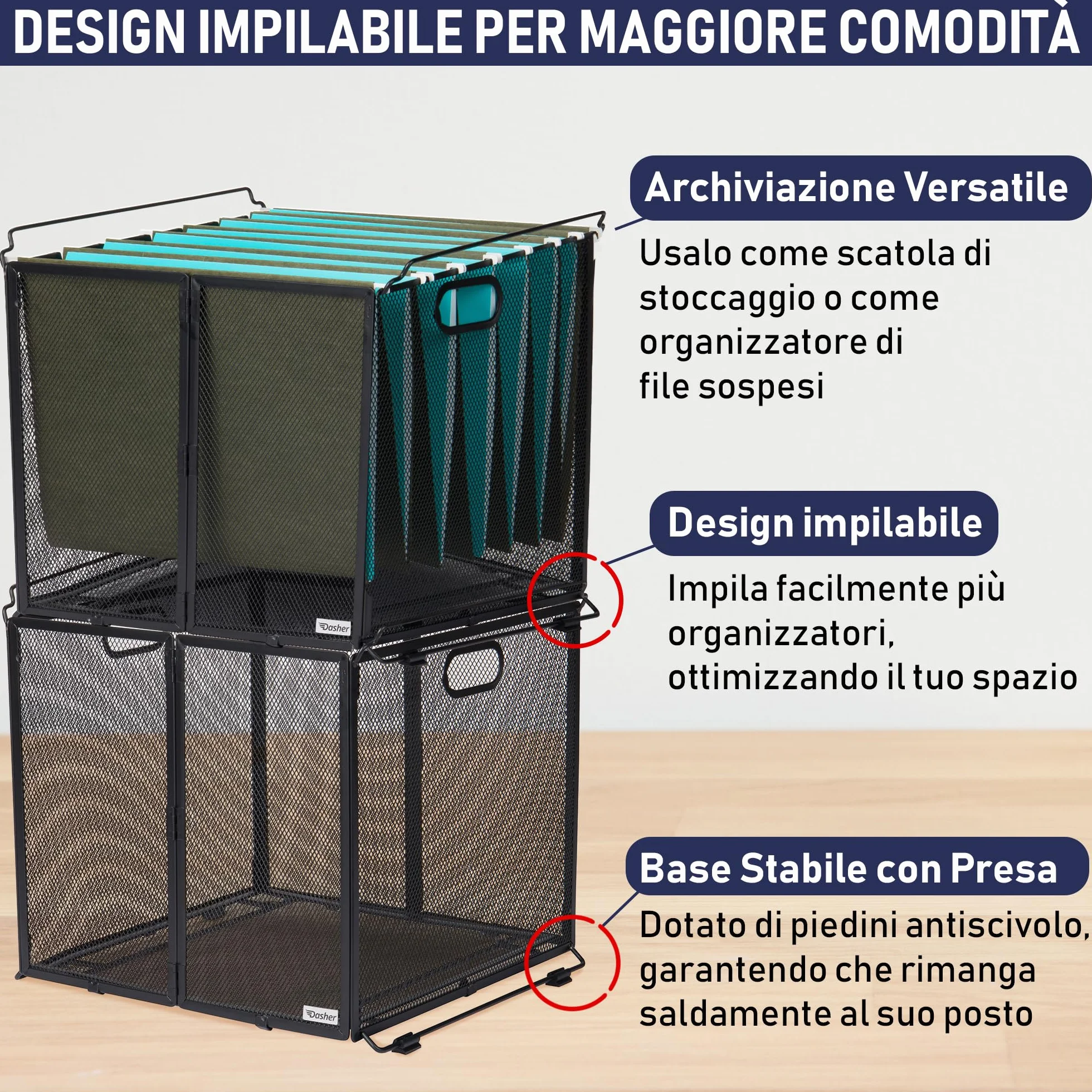 Organizer da appendere, formato A4, scatola per cartelle sospese, in rete metallica nera, scatola per file sospesi, porta documenti da appendere, contenitore portatile per ufficio, scuola