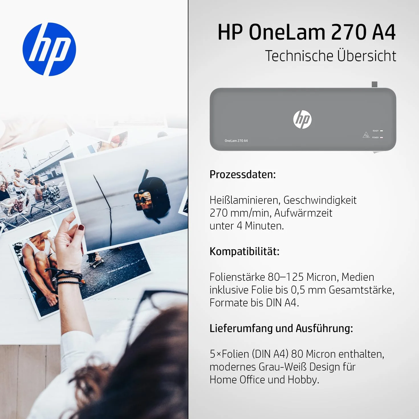 Plastificatrice HP OneLam 270 Grigio - Marca: HP - EAN: 4030152953226
