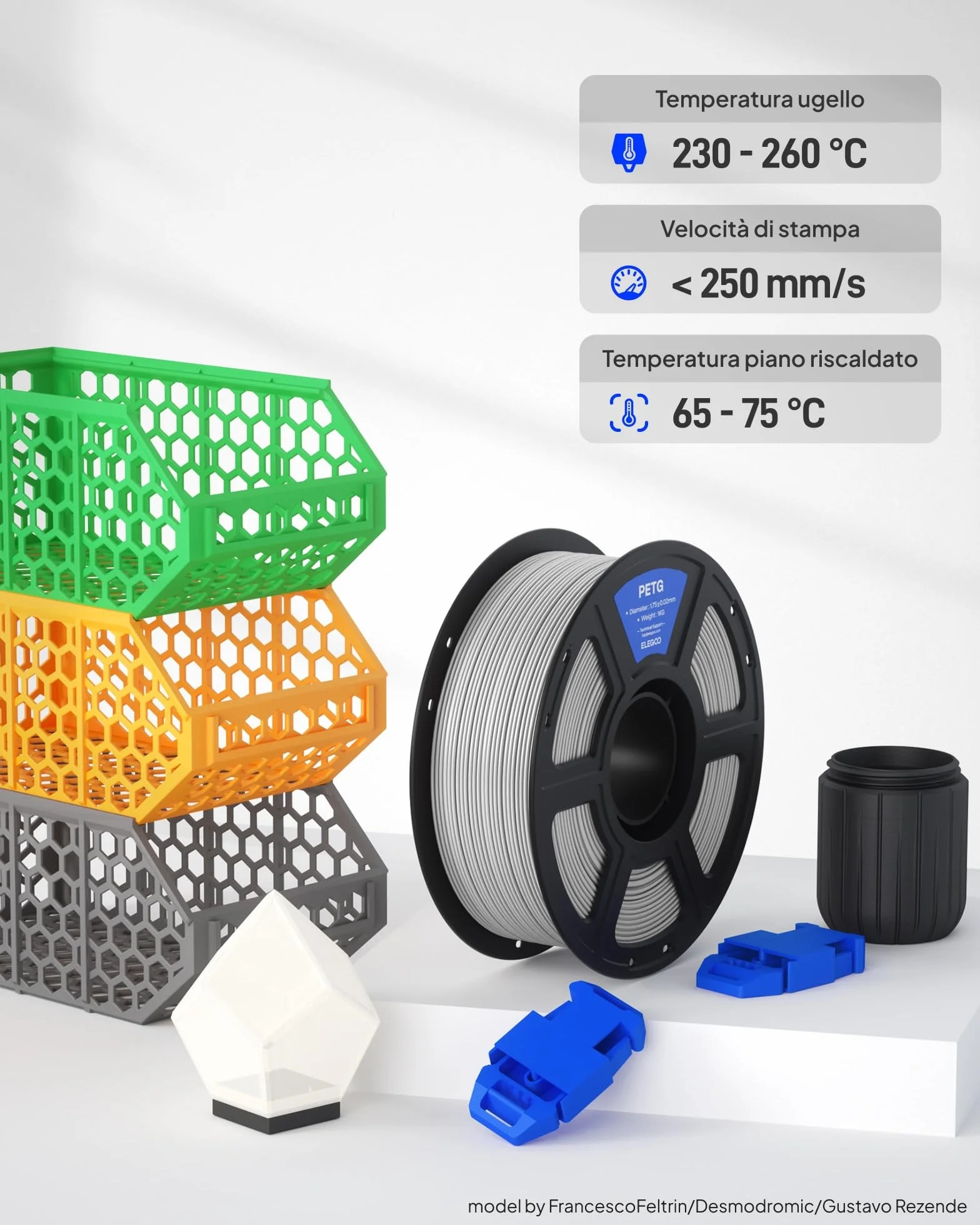 ELEGOO PETG Filamento 1,75 mm Nero 1KG per Stampante 3D Precisione Dimensionale +/- 0,02 mm