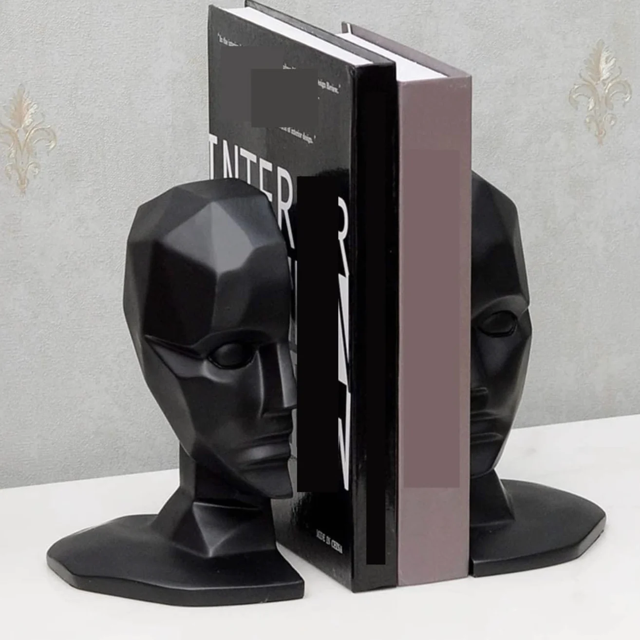 Reggi Libri, Fermalibri Reggilibri A Testa Umana Astratta In Resina Per Impieghi Gravosi Portalibri Per Scaffali Moderni Ufficio Casa Scrivania(Gold)