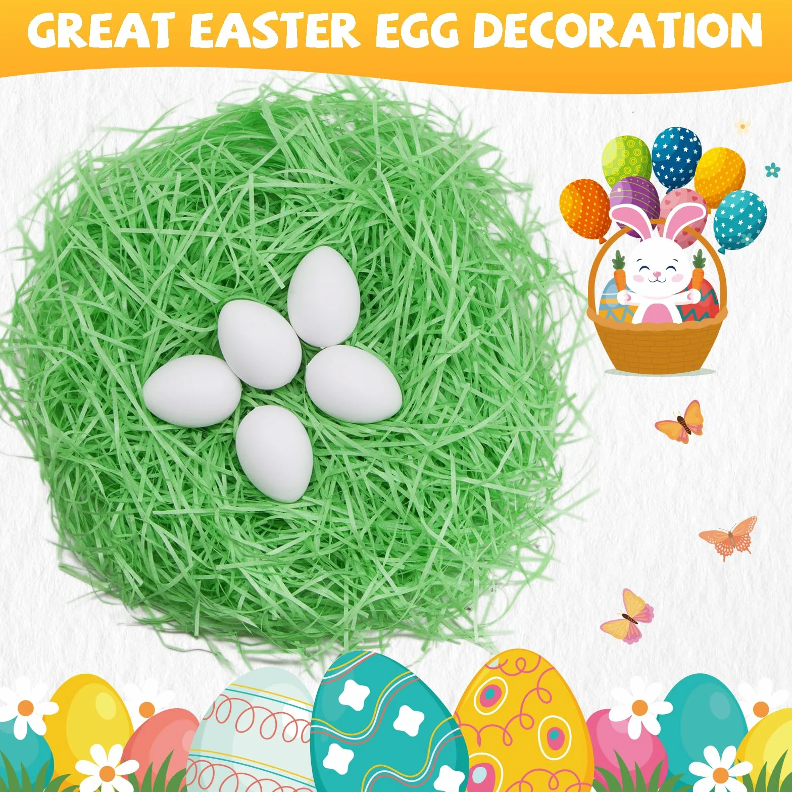 TUZELIYA 300 g di carta velina sminuzzata, carta sminuzzata con luce a led per scatole regalo, erba per cesti pasquali, ideale per riempire cesti e riempitivi sminuzzati per Pasqua, forniture per