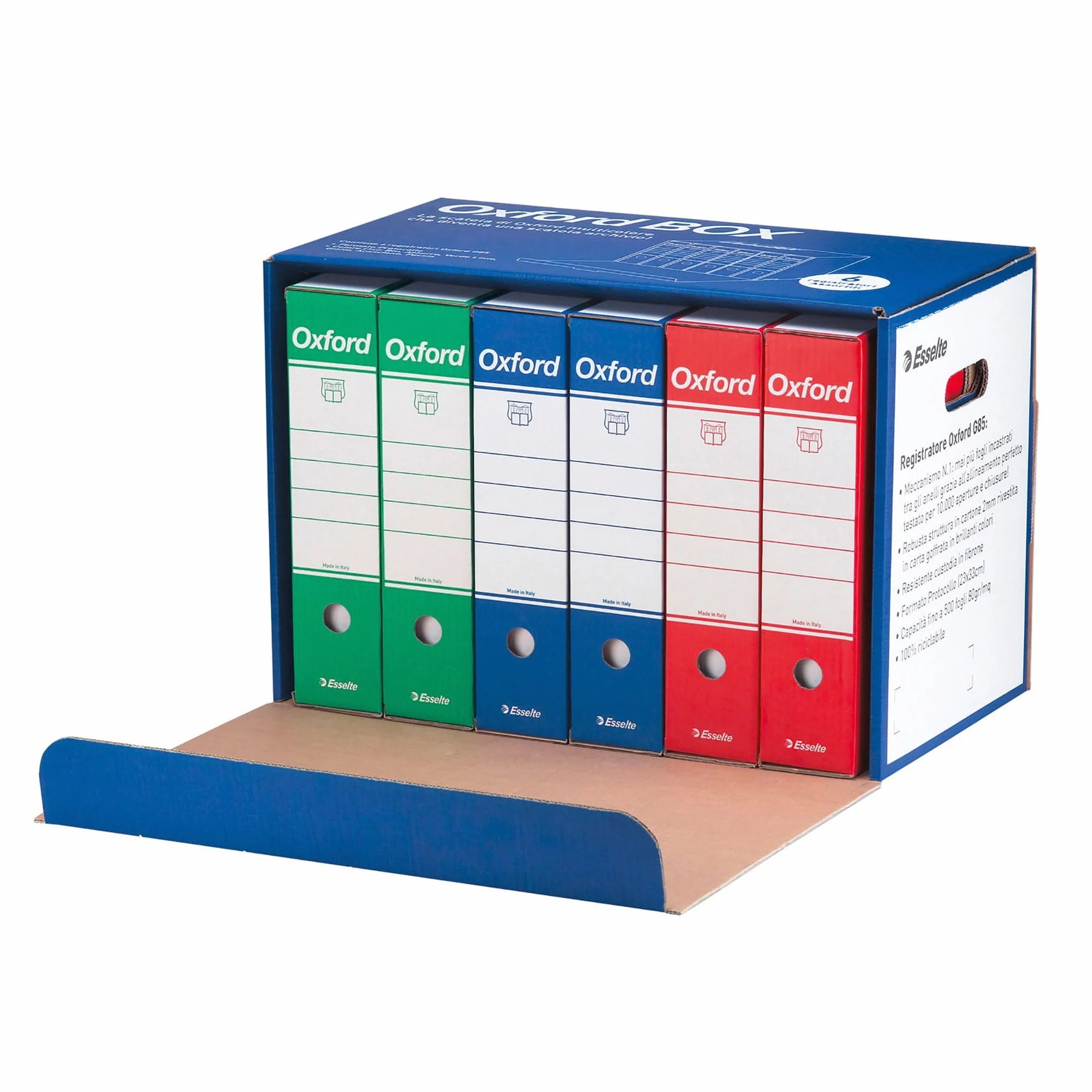 Esselte OXFORD SMART Buste per raccoglitori a perforazione universale A4, 400 pezzi, PP Lucido, con Scatola Multiuso