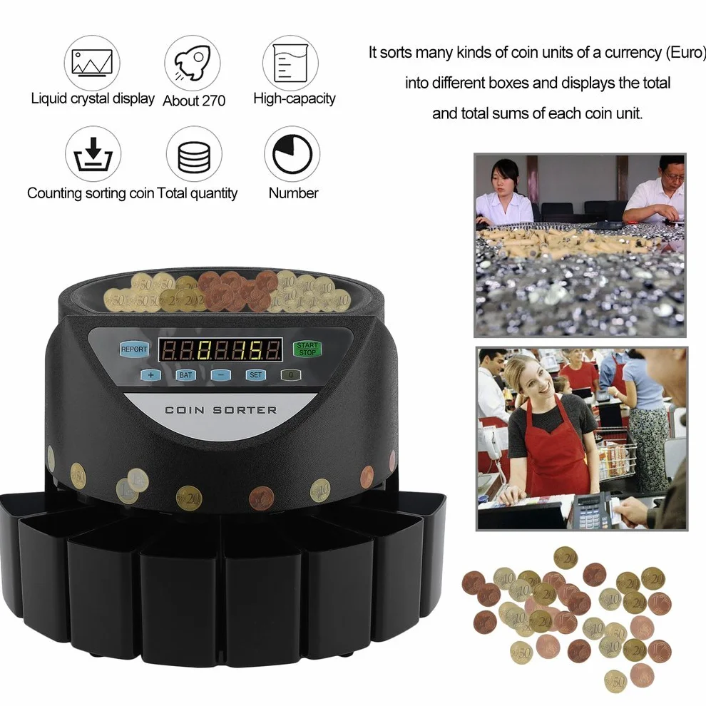 yesper Conta Monete muenzzaehl macchina monete sortierer monete Euro soldi macchina contasoldi Coin Counter Sorter 300 pezzi/min Nero