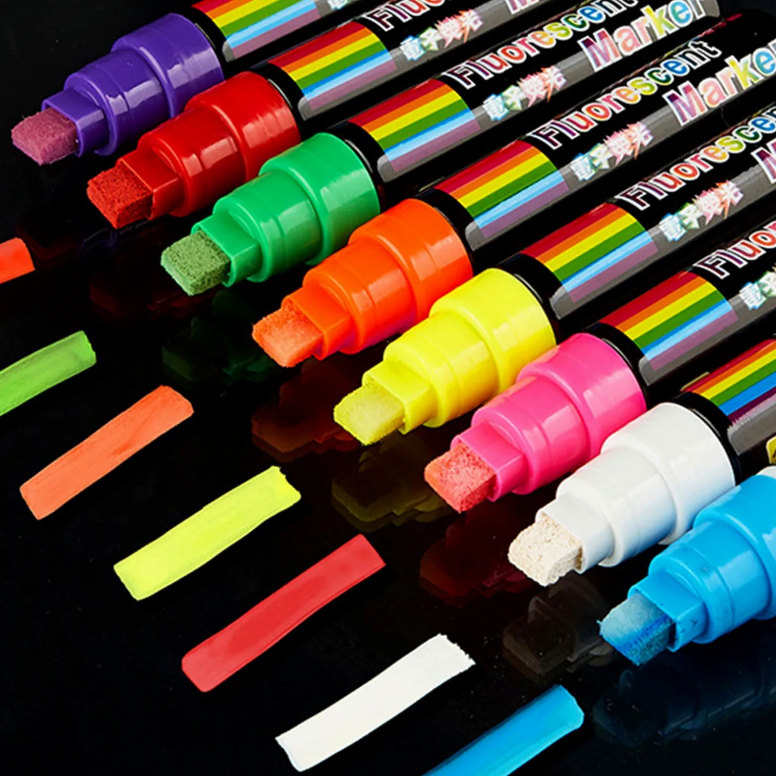 Set 8 pennarelli fluorescenti cancellabili a gesso solubile in acqua per scrivere disegni lavagna in vetro, set pennarelli cancellabili a LED in acrilico