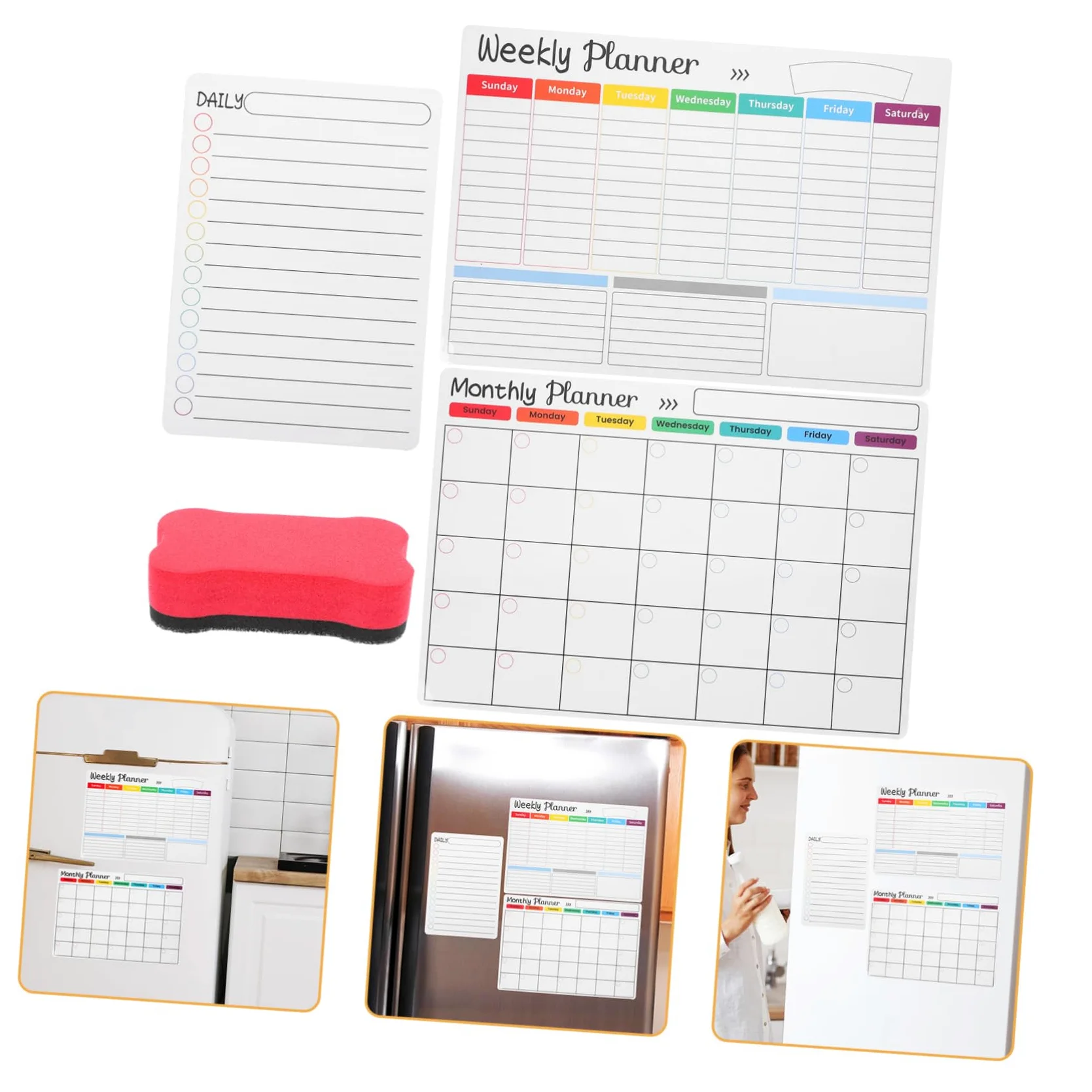 Lurrose 2sets Lavagna Cancellabile Per Frigorifero Planner Settimanale e Mensile Pennarello Lavagna Erasabile Per e Pianificazione