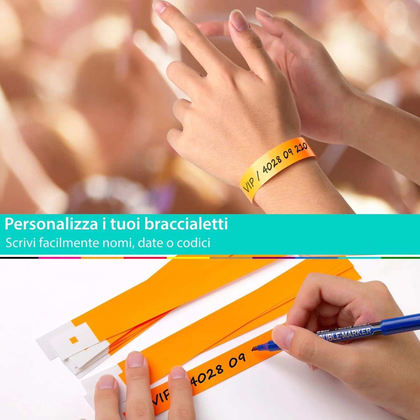 Braccialetti Carta Eventi 1000 Pezzi Colorati per Feste Discoteca Concerto - Braccialetti Identificativi Bambini