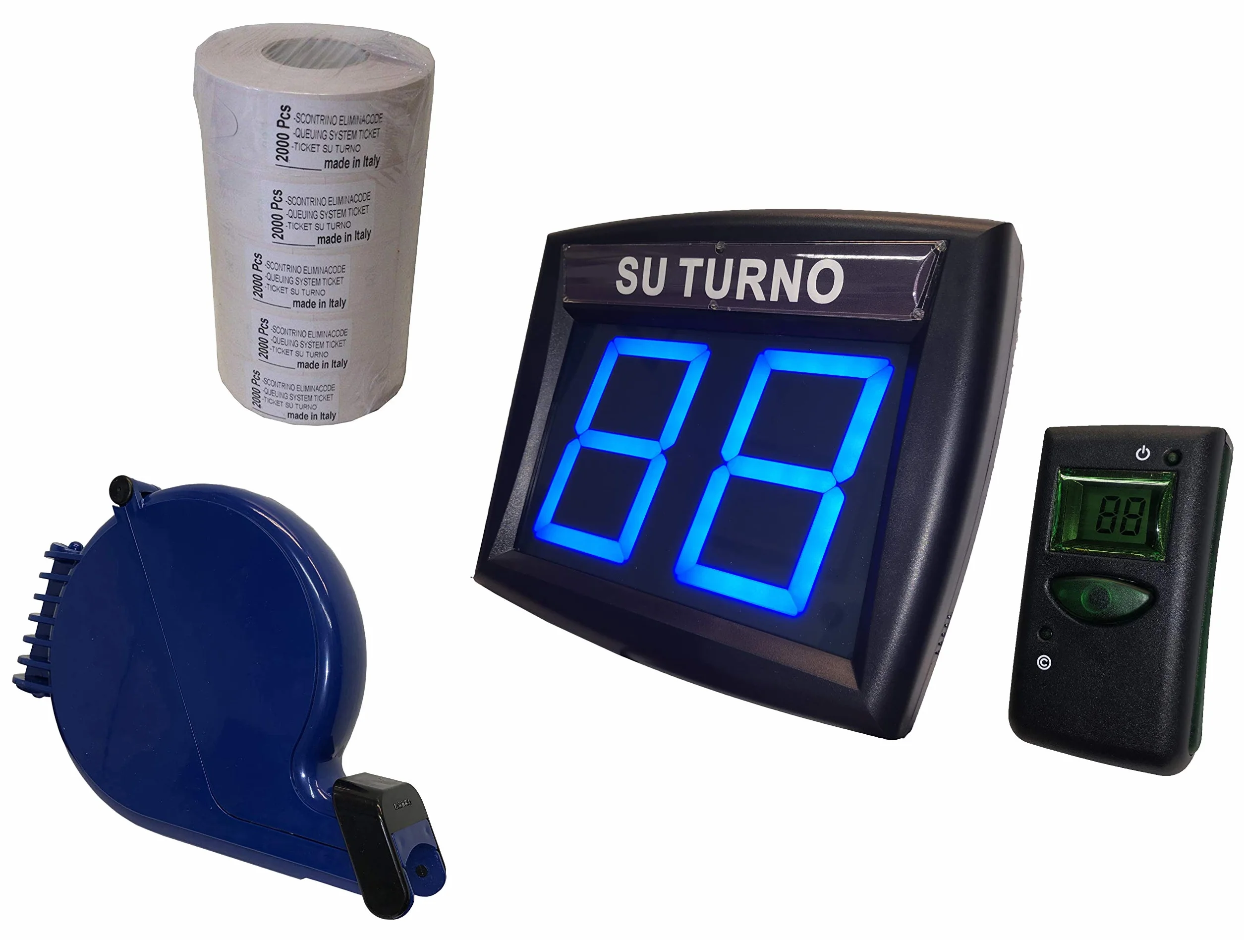 Eliminacode Gestione code 12 V PER AMBULANTI (Blu - COLORE UNICO AL MONDO) Con Radiocomando LCD