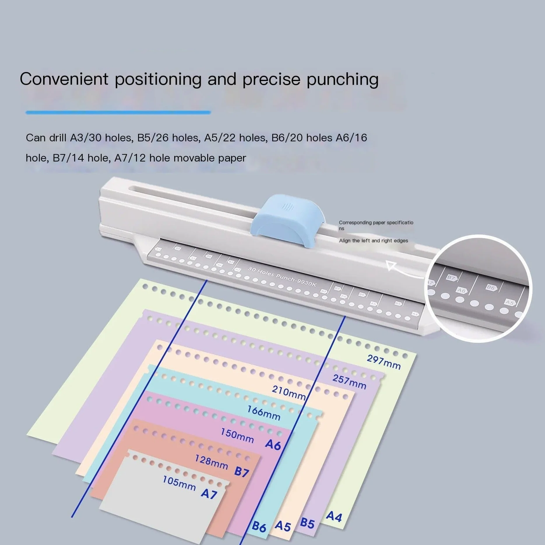 Rilegatrice Punteggiatura Macchina da 30 buche Collar per cassa di perforazione Manuale fai da te A4 Forniture per ufficio per portelloni Rilegatrice a dorsi plastici