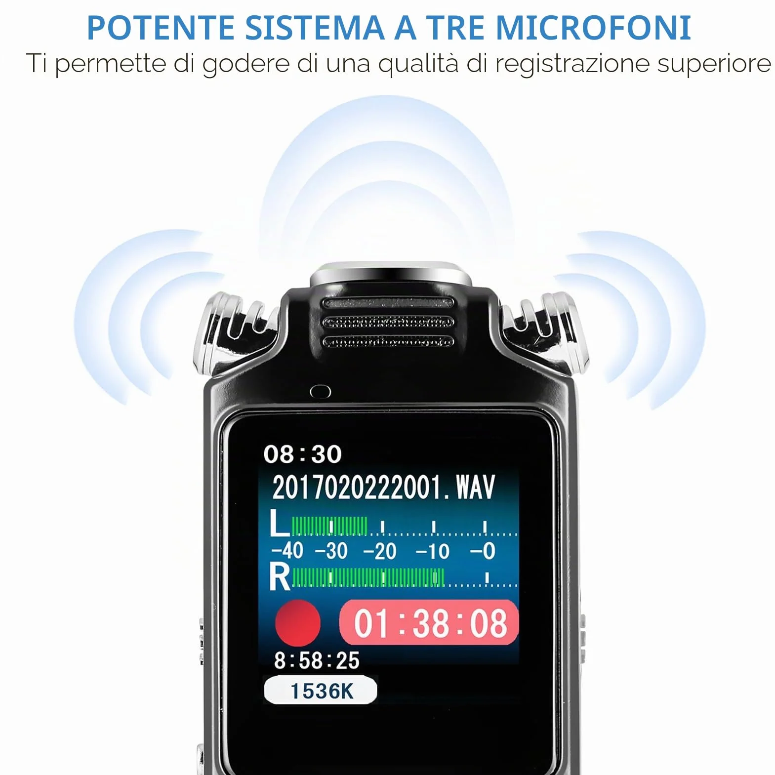 Docooler - Registratore vocale da 8GB, registratore audio con cancellazione del rumore, microfono doppio per registrazione vocale HD attivata, custodia in metallo