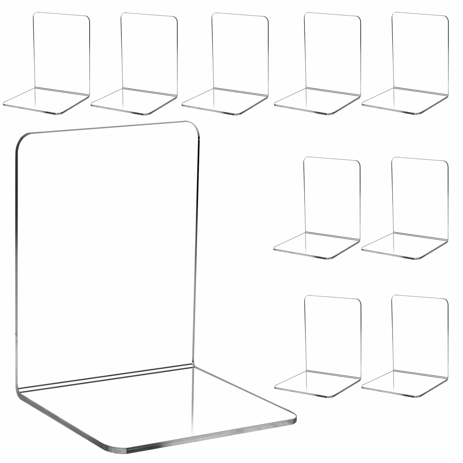 10pcs Fermalibri Trasparente in Acrilico - Set per Mensole Adatto per Scuola, Casa, Ufficio, Biblioteca