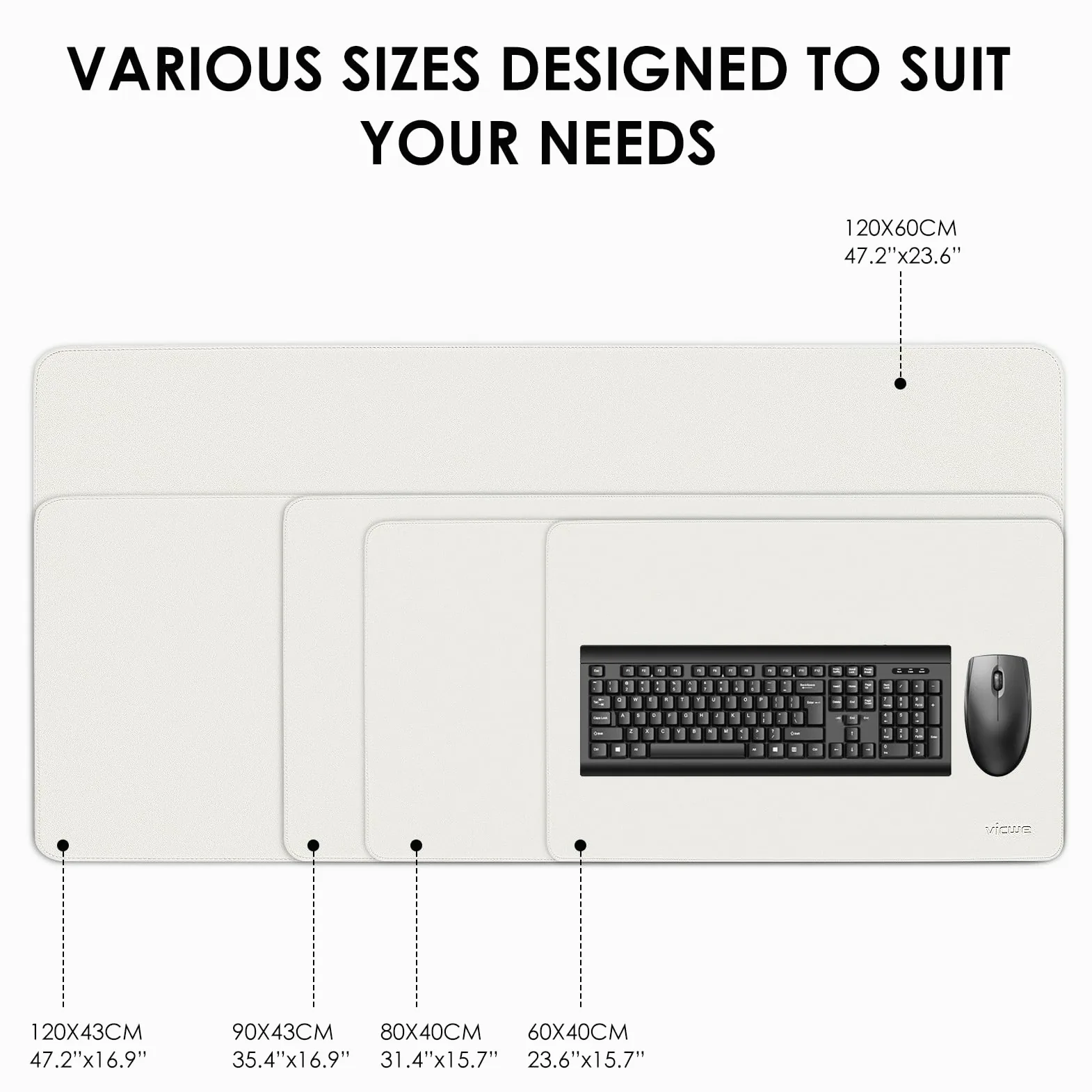 Vicwe Tappetino da Scrivania, 120 x 60 cm in Pelle PU, Antiscivolo, Multifunzionale, Tappetino per Mouse per Ufficio e Laptop, Protettivo per Scrivania per Ufficio/Casa (Bianco)