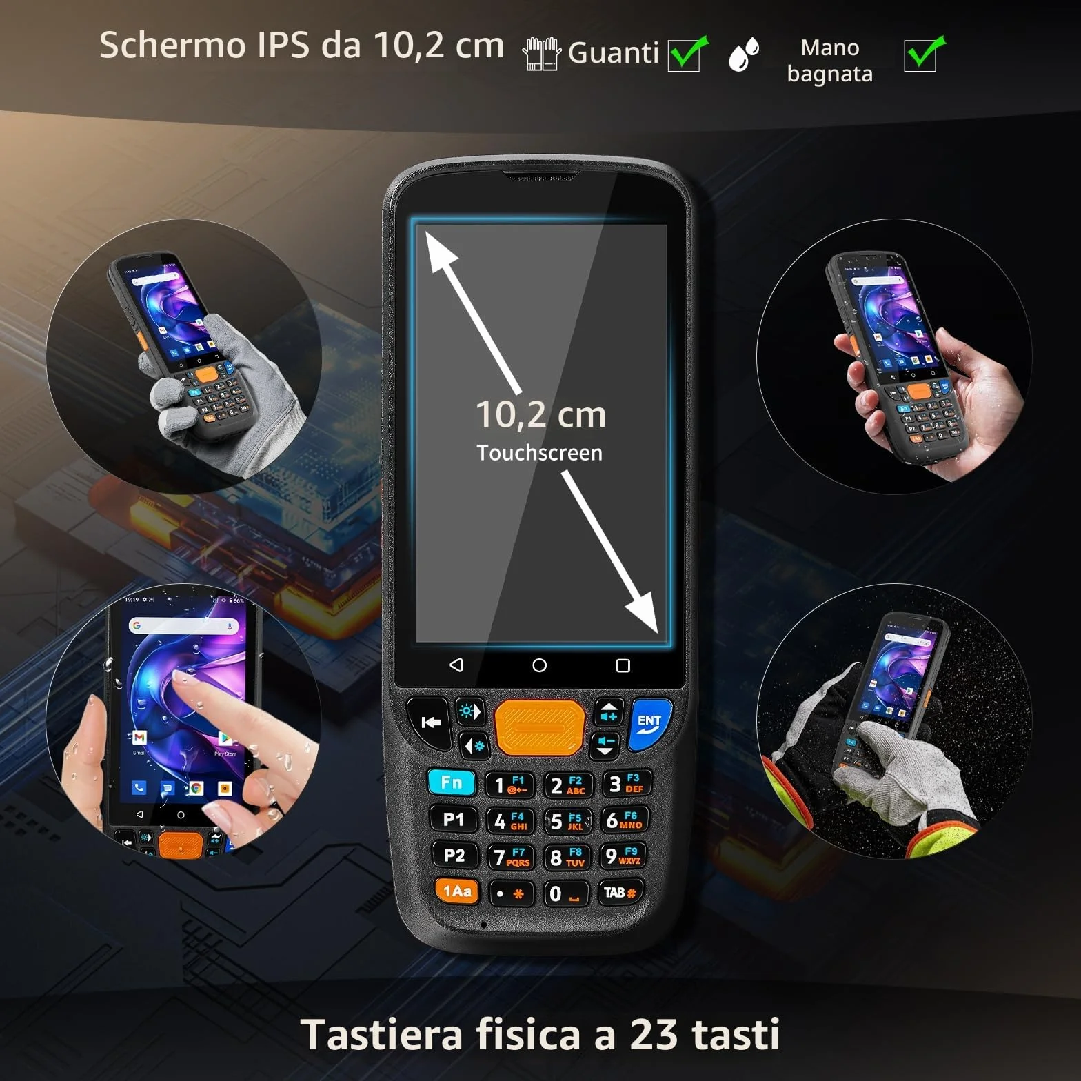 NETUM Android 11 Palmare Scanner Codici Q500, 4+64GB Computer Mobile, Motore Scansione Honeywell HS7 1D 2D, Schermo 4" Touch con 23 Tasti, IP67 Wi-Fi 4G BT NFC per Magazzino e Vendita